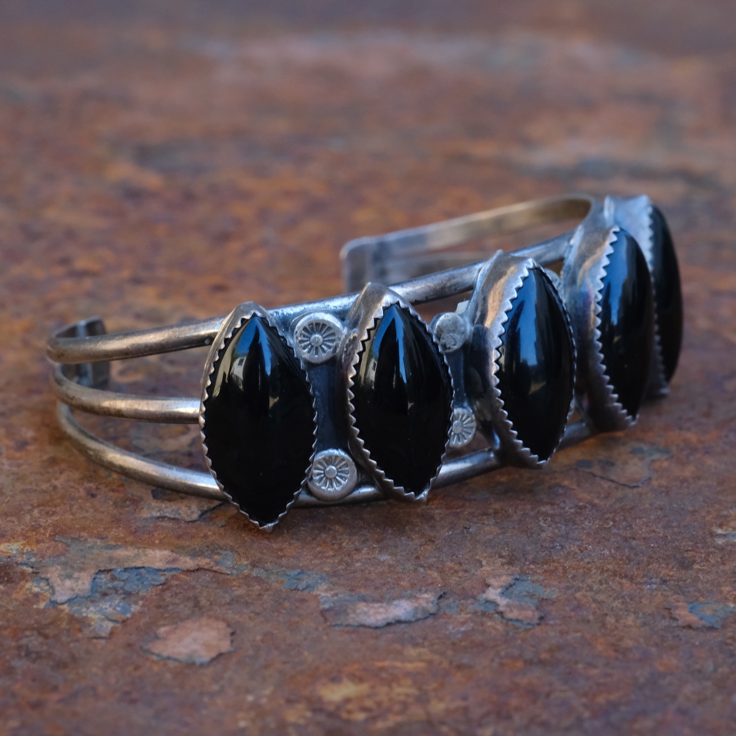 Vintage Sterling 5-Stone Onyx Cuff