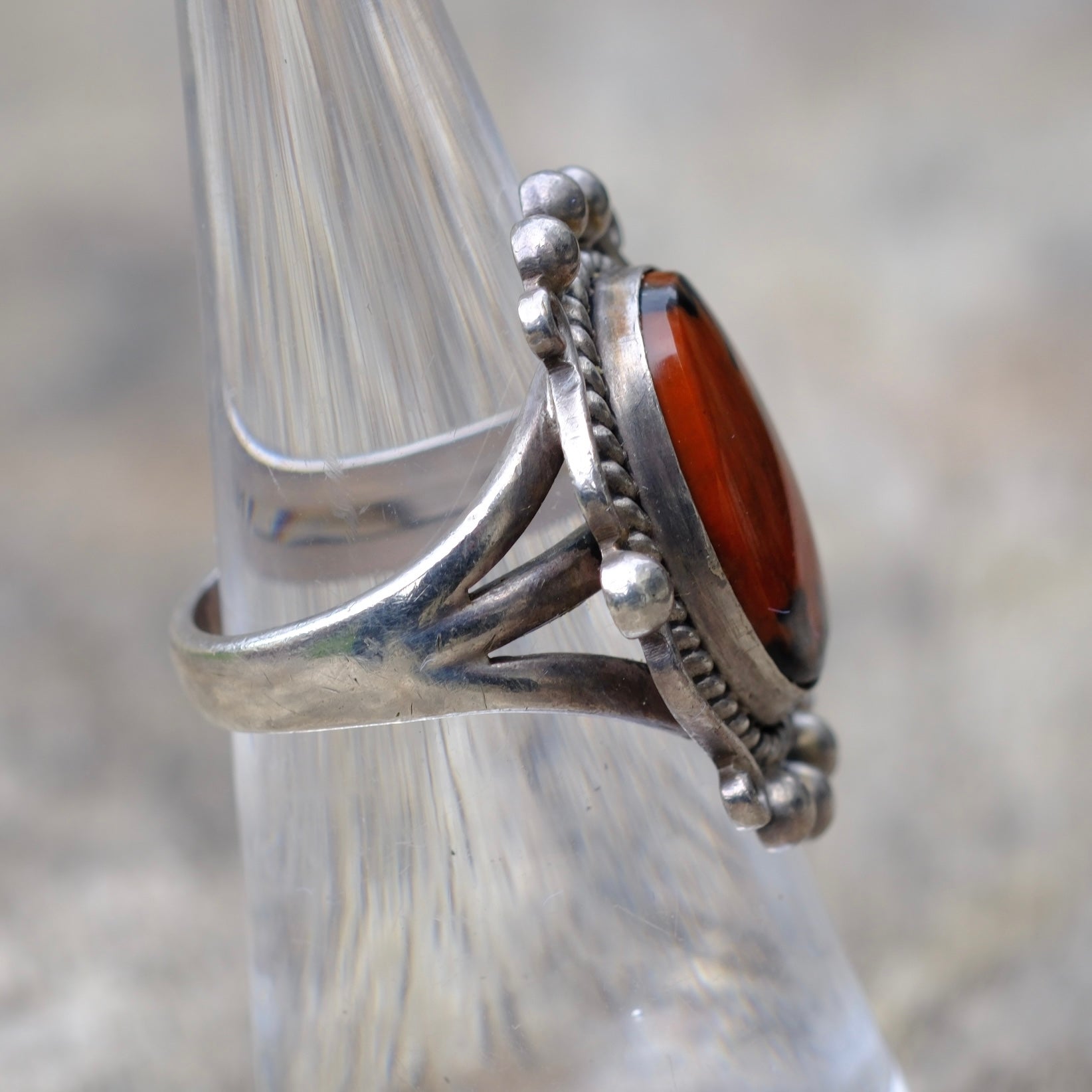 Vintage Sterling Petrified Wood Ring 5.5