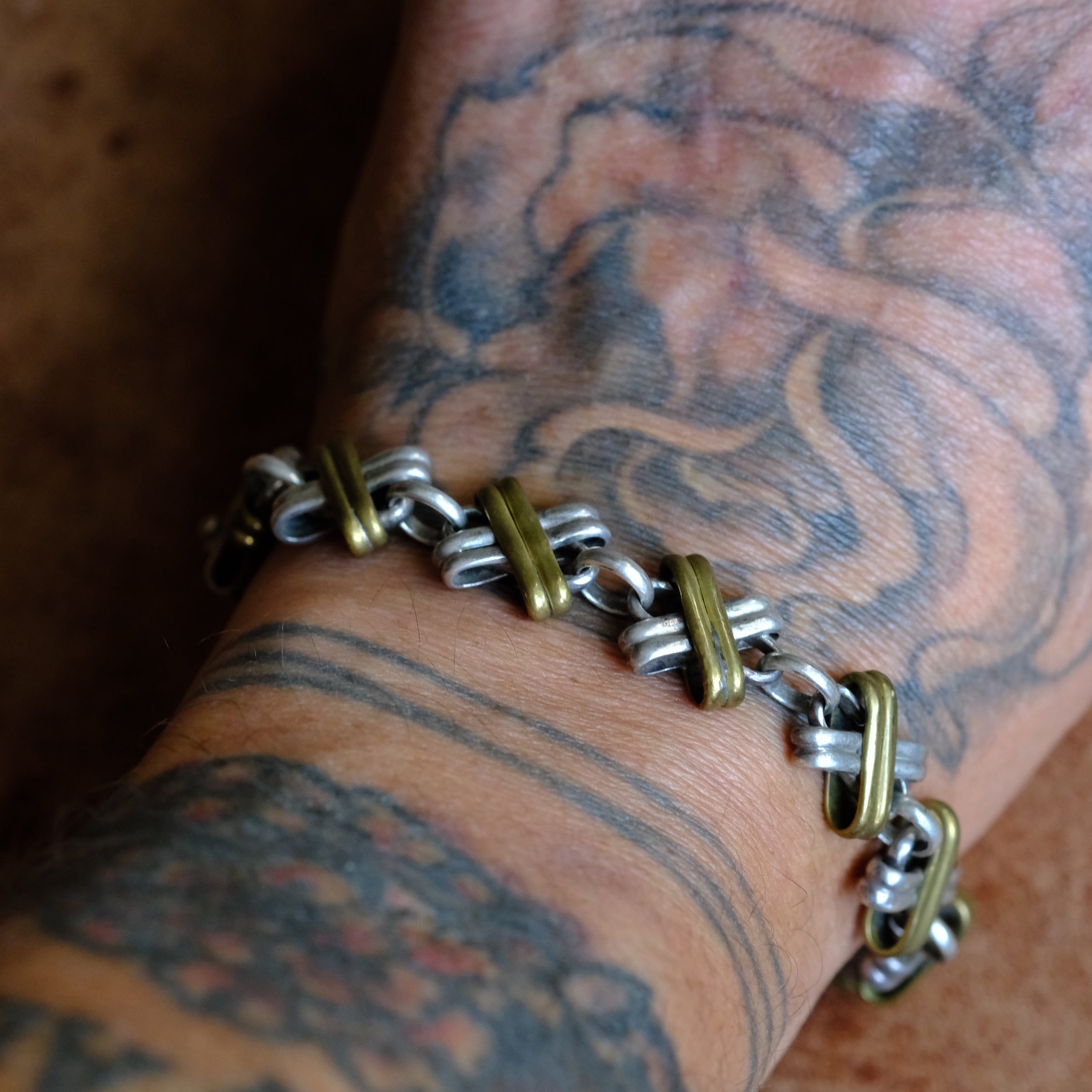 Vintage Sterling Silver and Copper X Link Bracelet