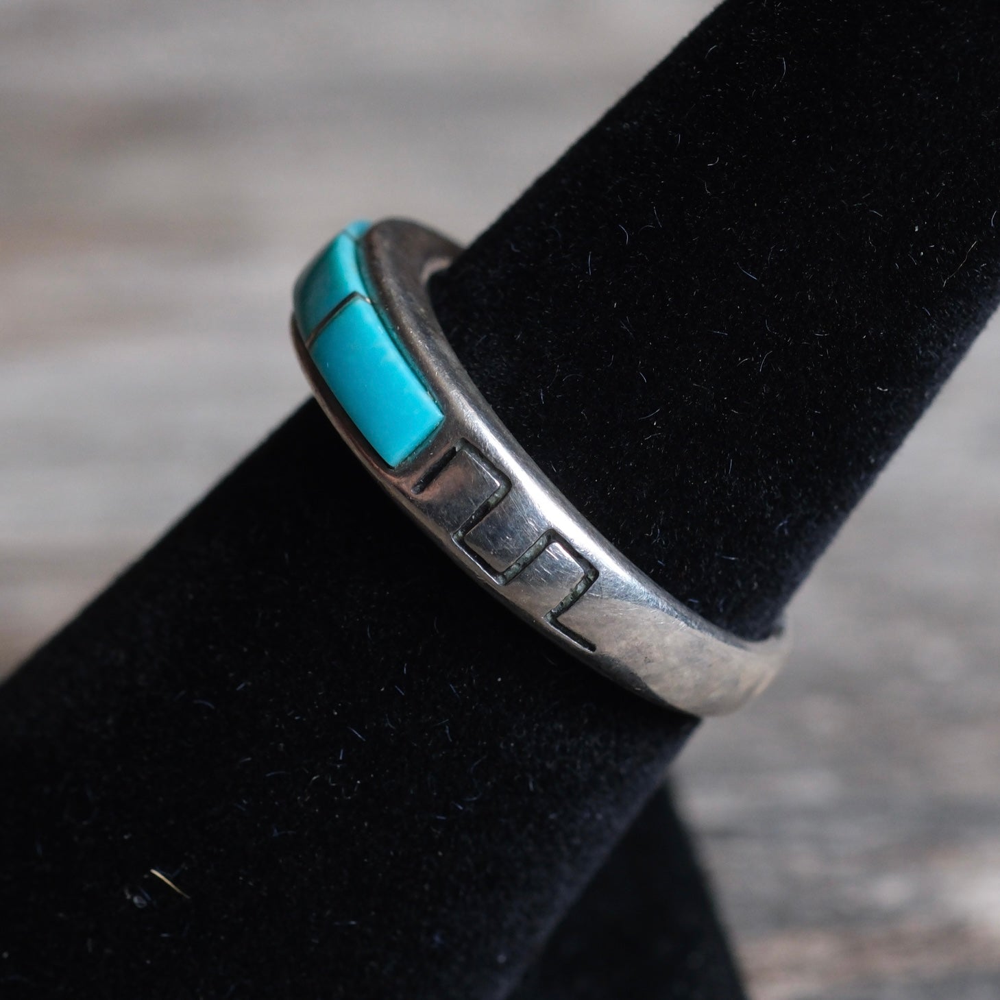 Vintage Sterling Turquoise Inlay Band Ring 7