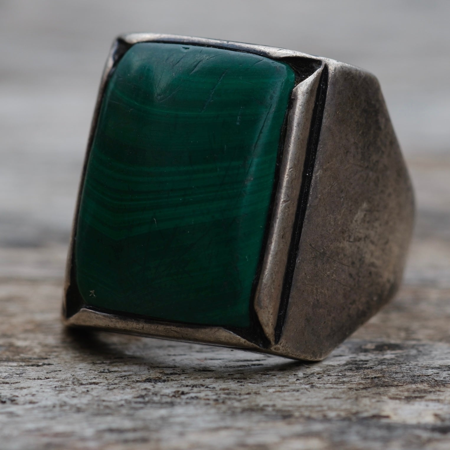 Vintage Sterling Malachite Ring 8.5