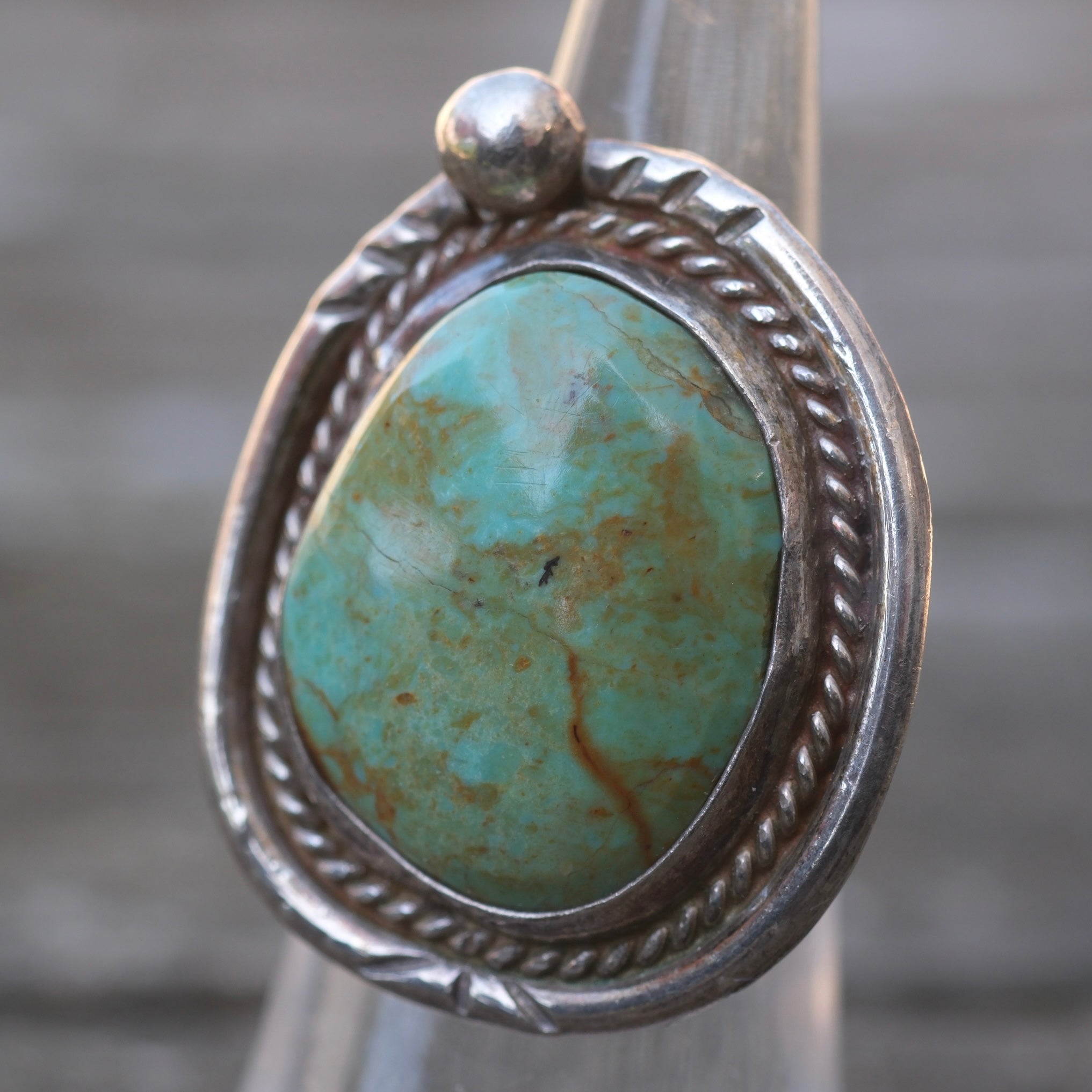 Vintage Sterling Turquoise Roper Ring 4.75