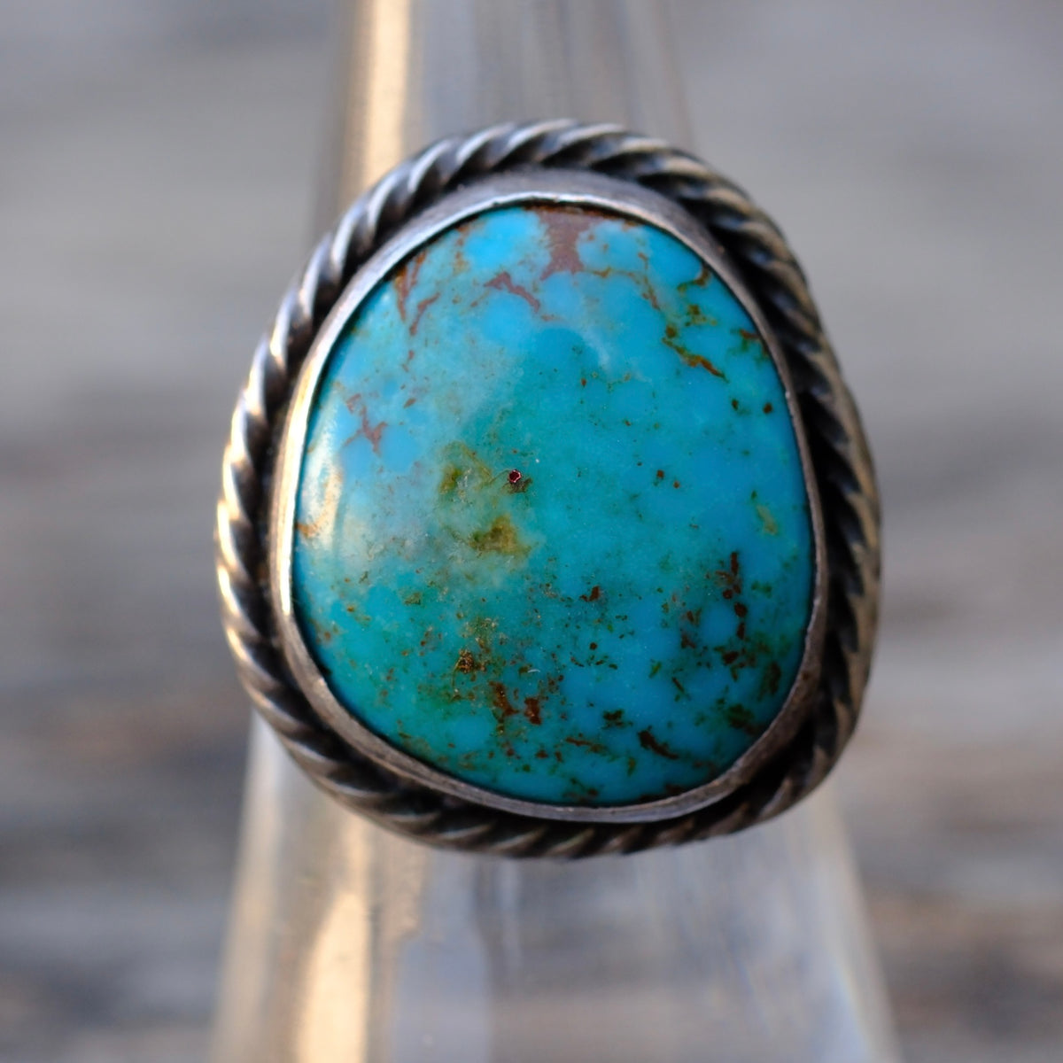Vintage Sterling Turquoise Roper Ring 6.5