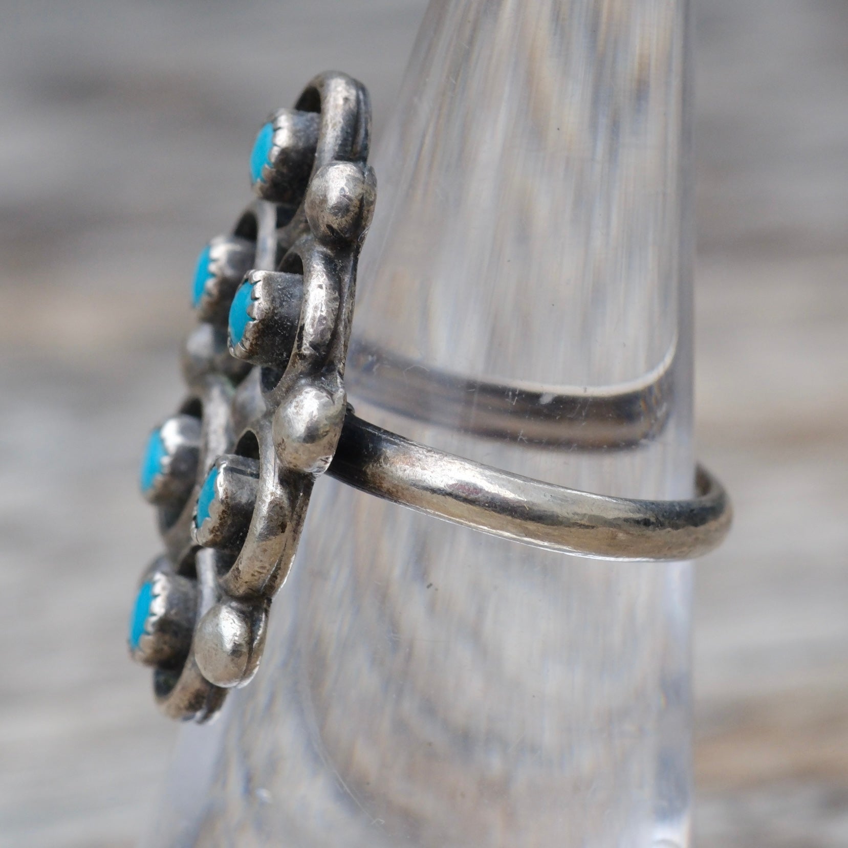 Vintage Sterling Turquoise Cluster Ring 6.75