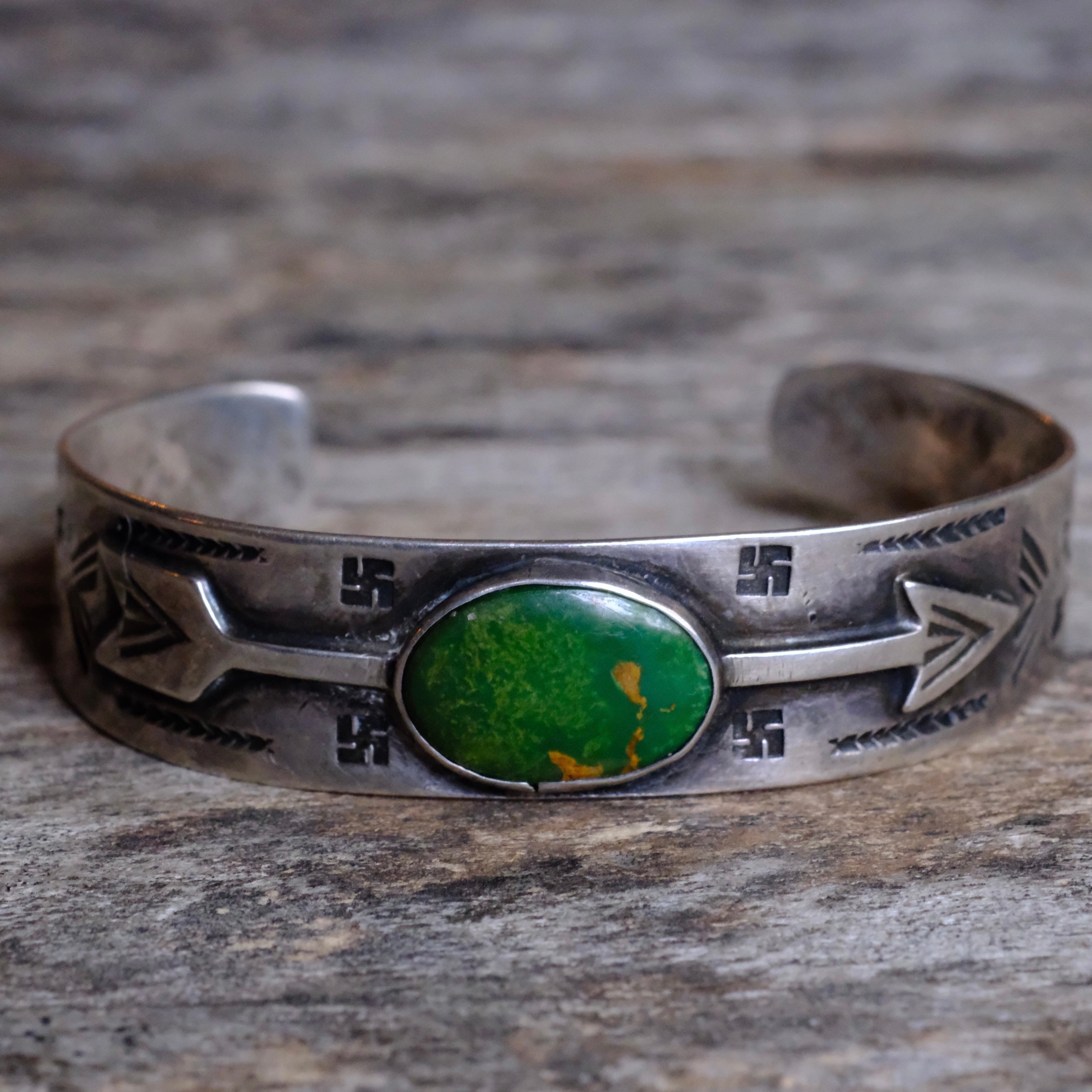RARE 1930’s Fred Harvey Era Vintage Sterling Turquoise Whirling Log Cuff Bracelet
