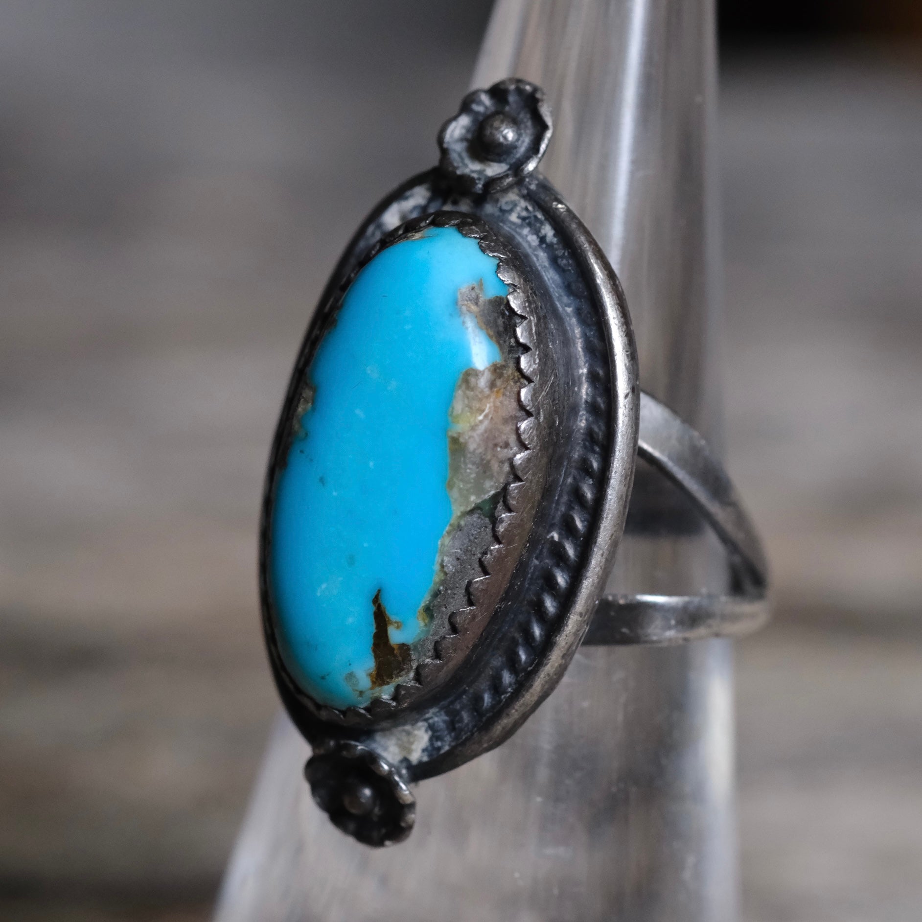Vintage Sterling Turquoise Roper Ring 5.25