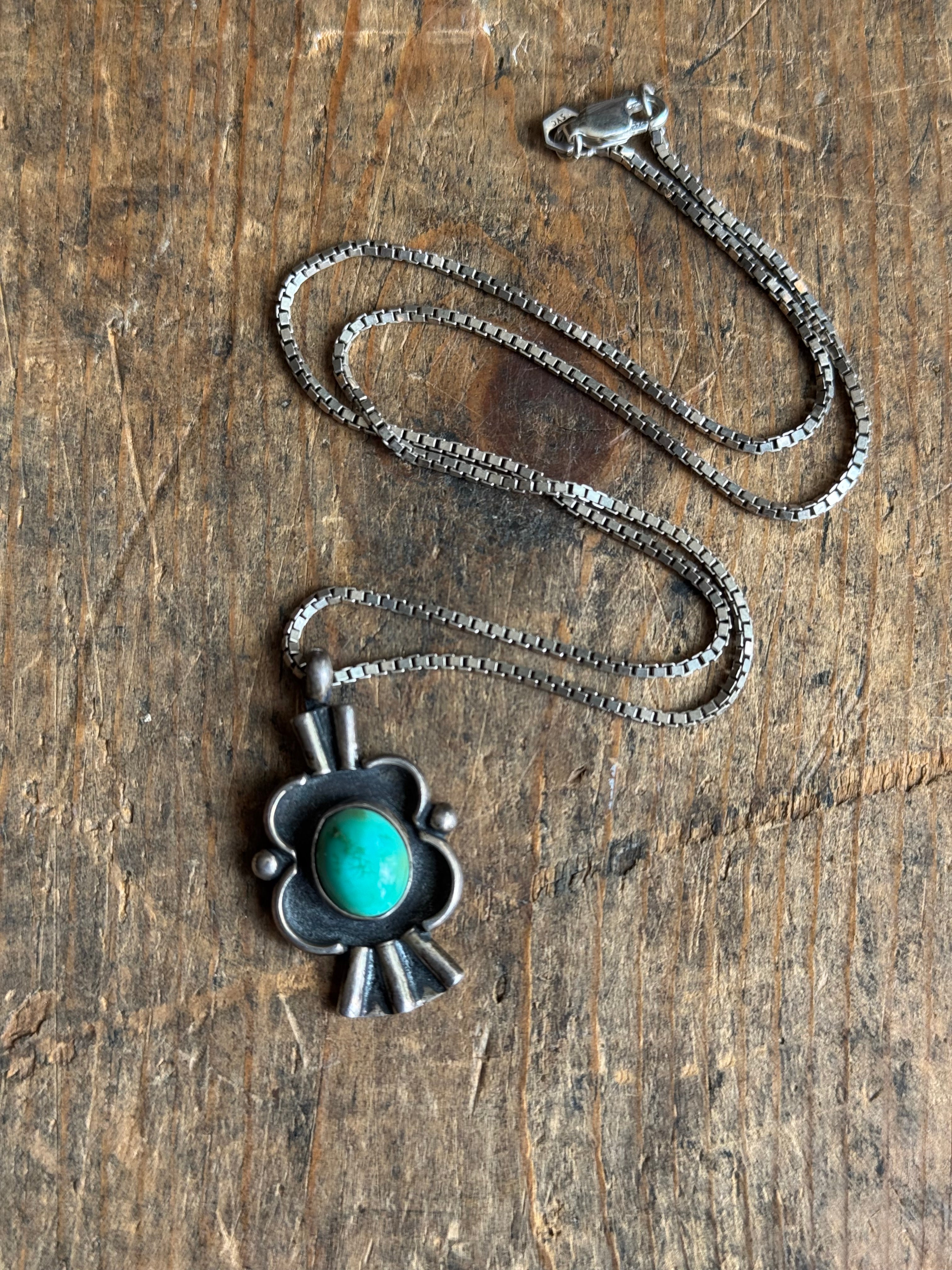 Vintage Sterling Silver Turquoise Florette Necklace