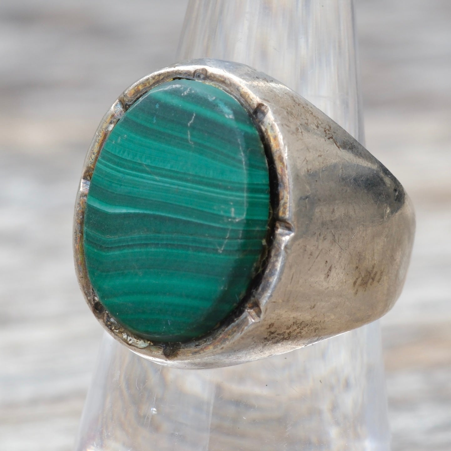Vintage Sterling Malachite Ring 7.5