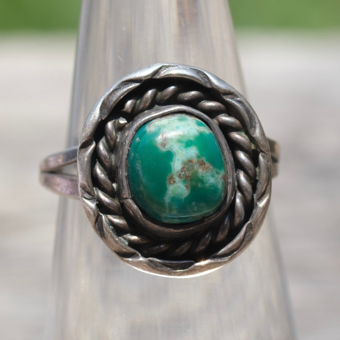 Vintage Sterling Turquoise Roper Ring 5