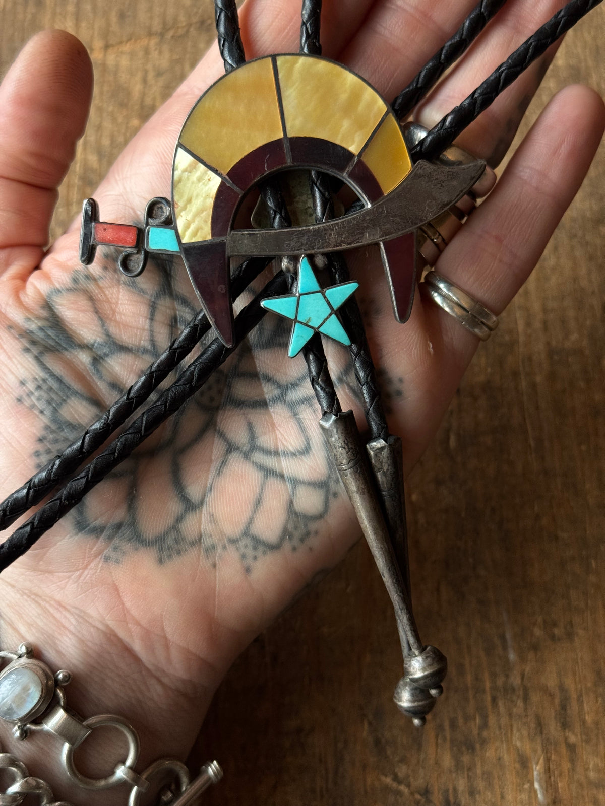 Vintage Sterling Silver Multistone Inlay Shriners Bolo