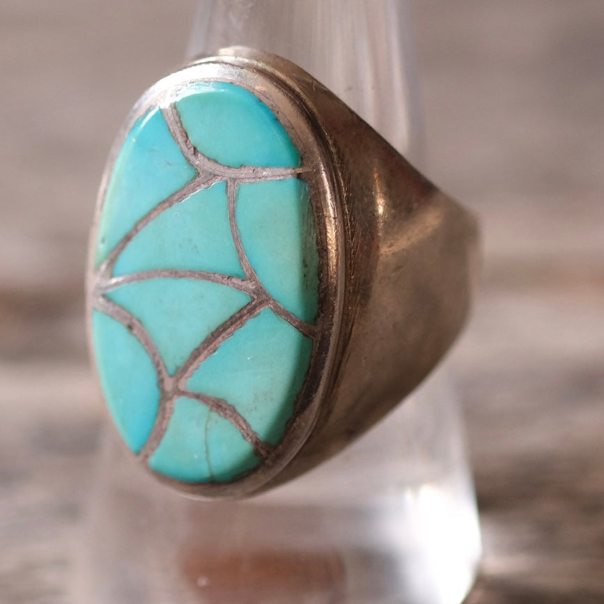 Vintage Sterling Turquoise Inlay Ring 9.5