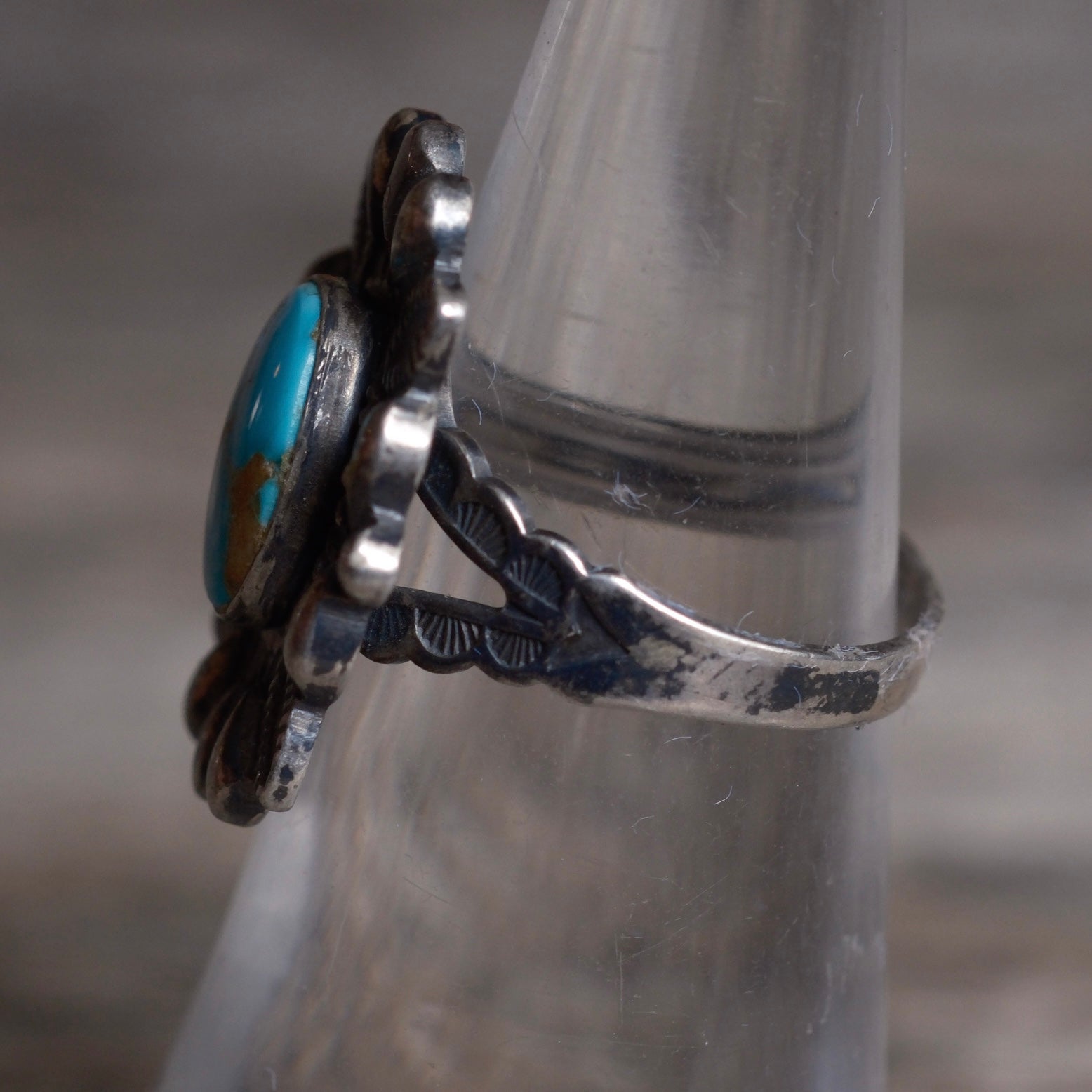 Vintage Sterling Turquoise Stamped Ring 6
