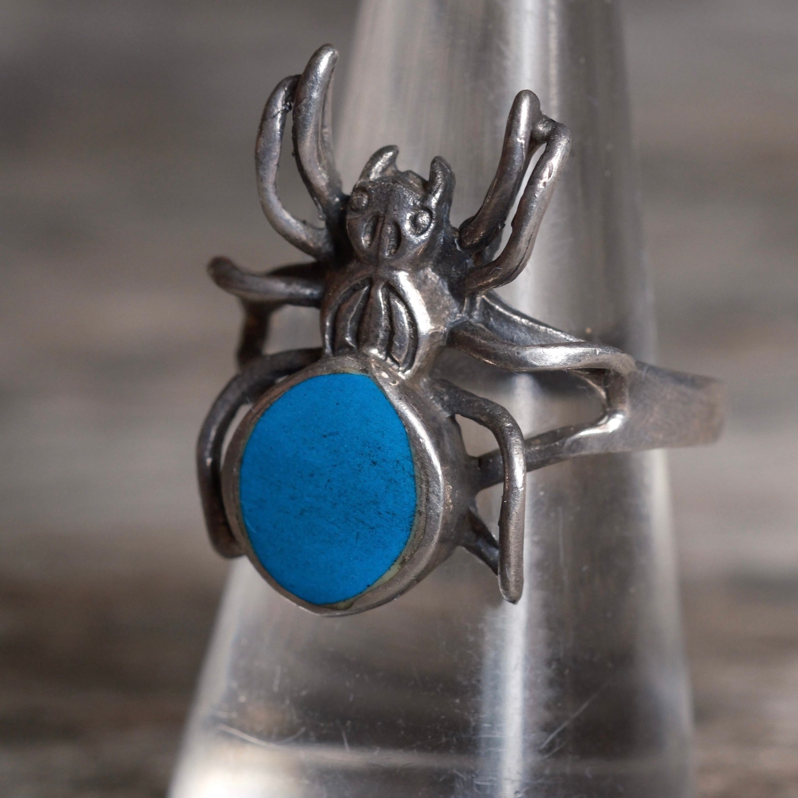 Vintage Sterling Turquoise Spider Ring 9.5