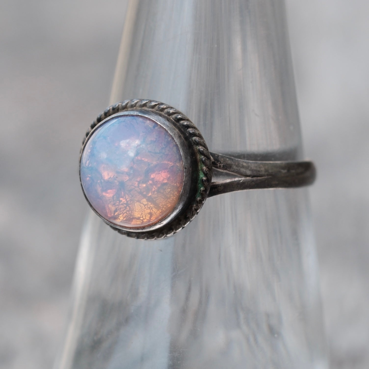 Vintage Sterling Opal Doublet Roper Ring 7