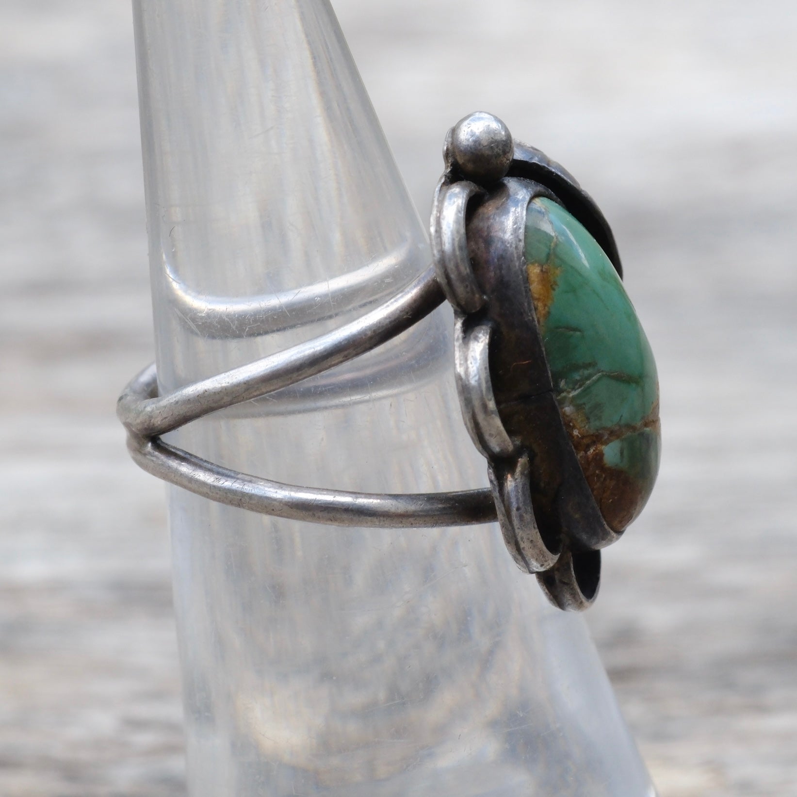 Vintage Sterling Turquoise Florette Ring 5.25