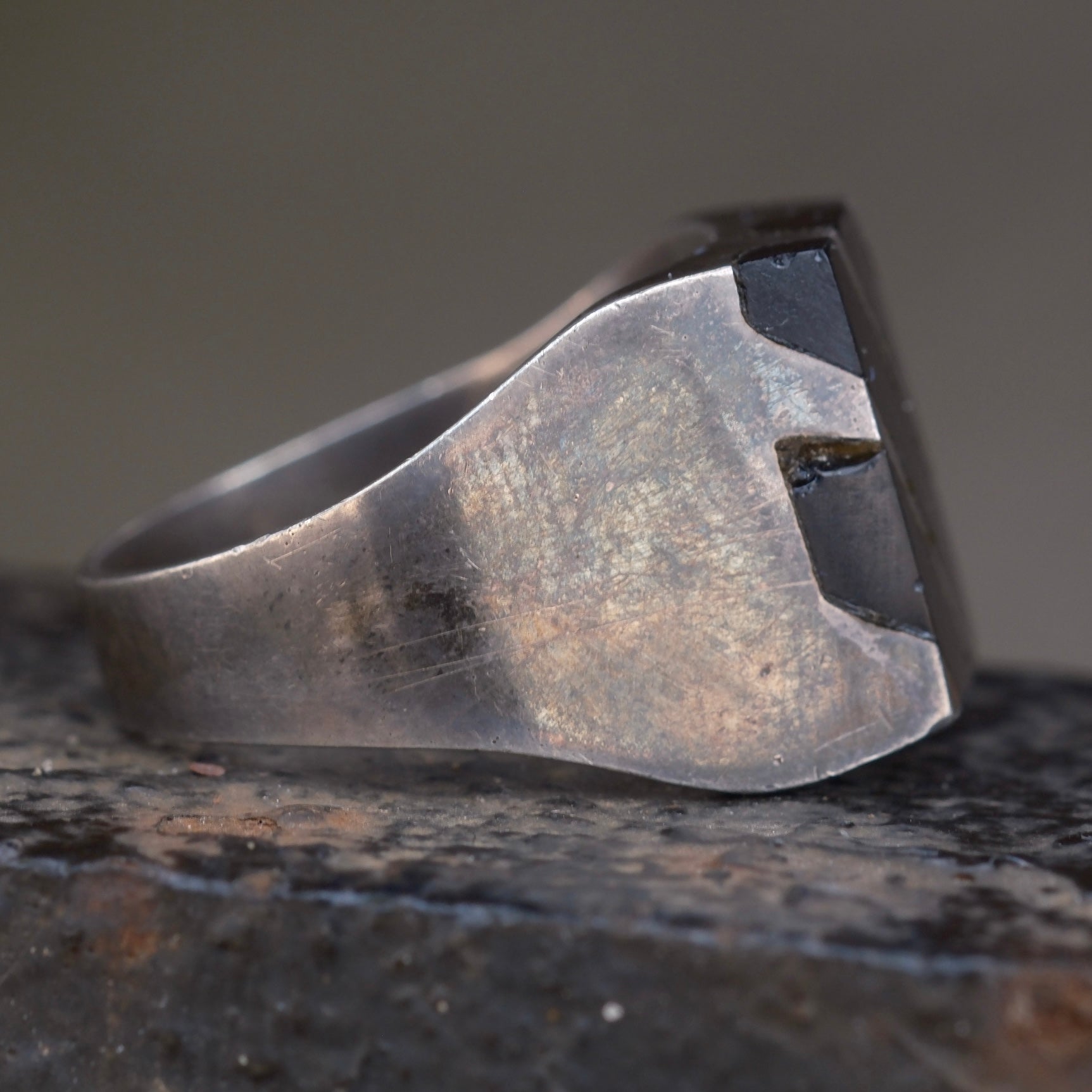 Vintage Sterling Onyx Inlay Striper Ring 10