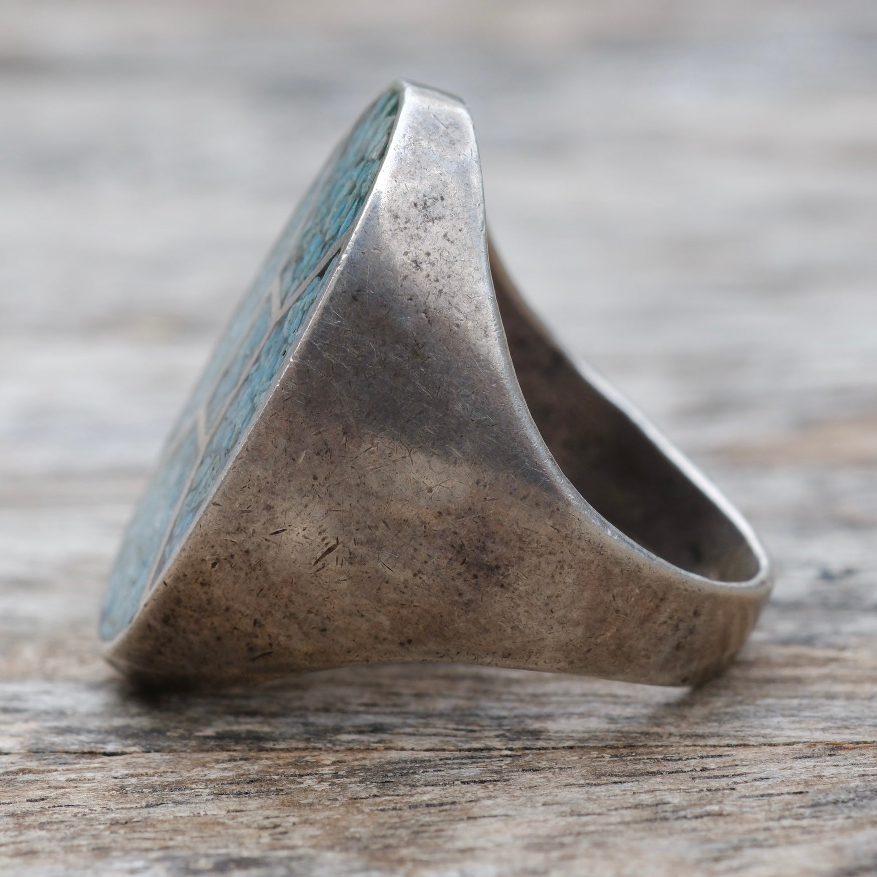 Vintage Sterling Crushed Turquoise Inlay Ring 8