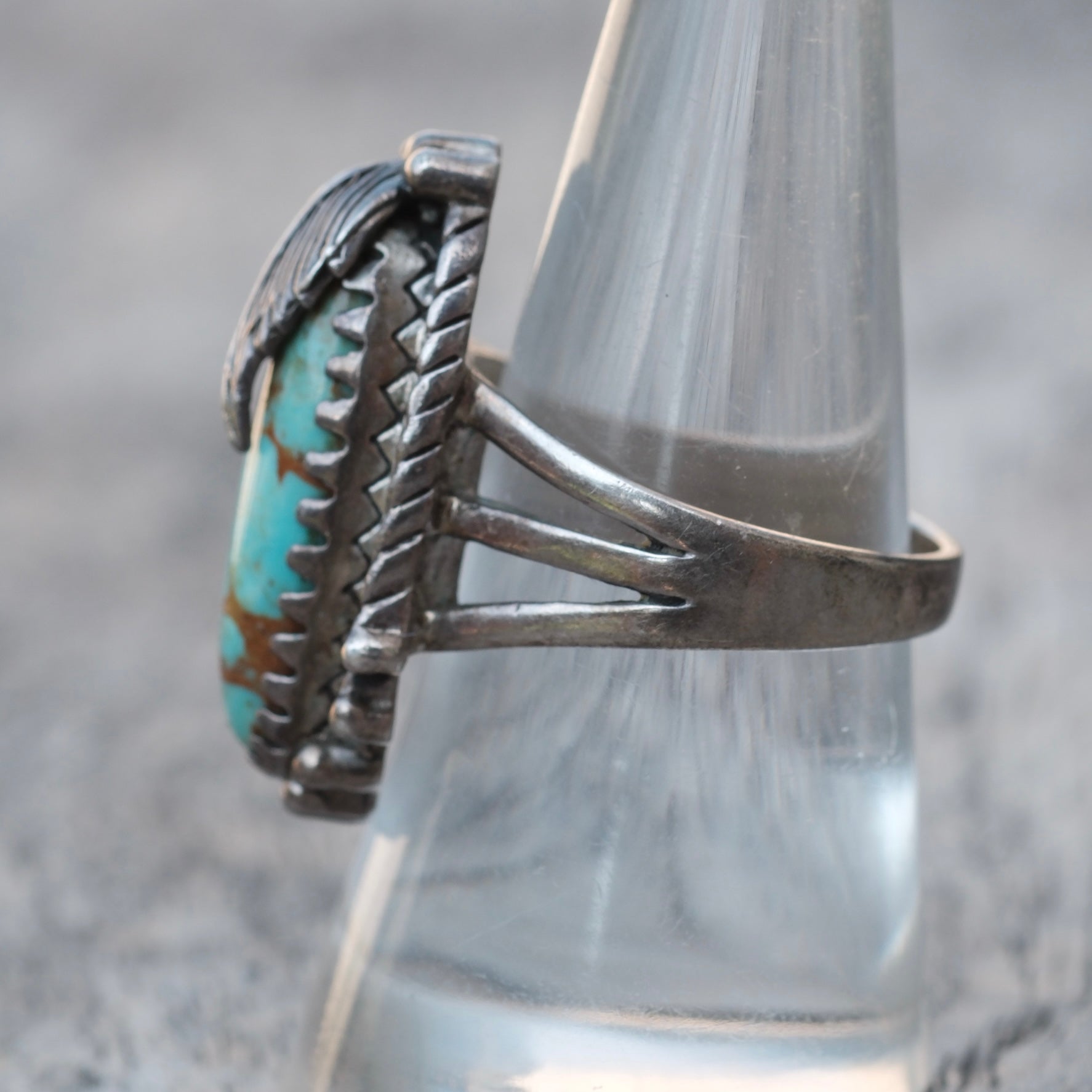 Vintage Sterling Turquoise Feather Ring 8.25