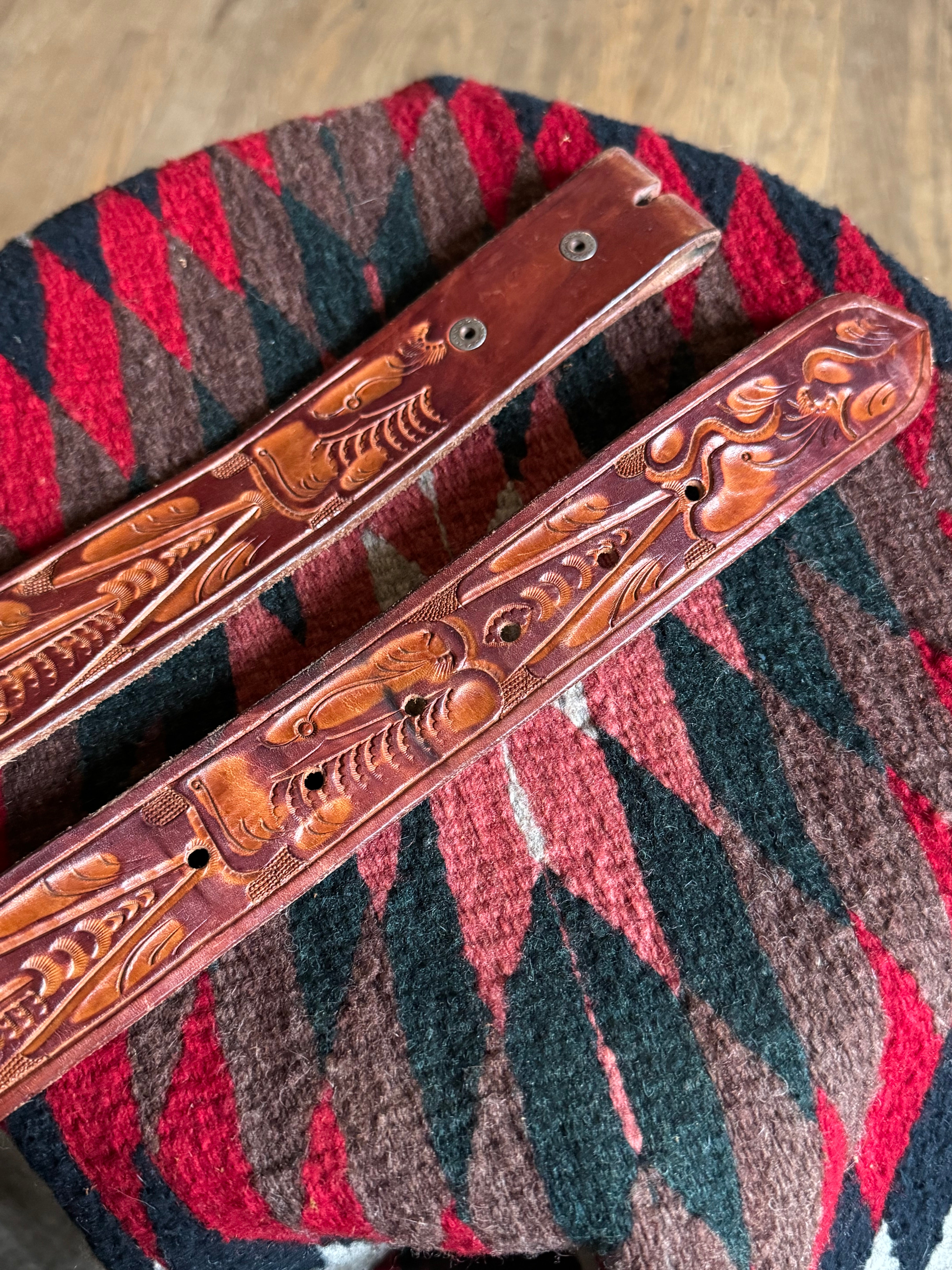 Vintage Hand Tooled Rust Brown Leather ‘EARL’ Belt