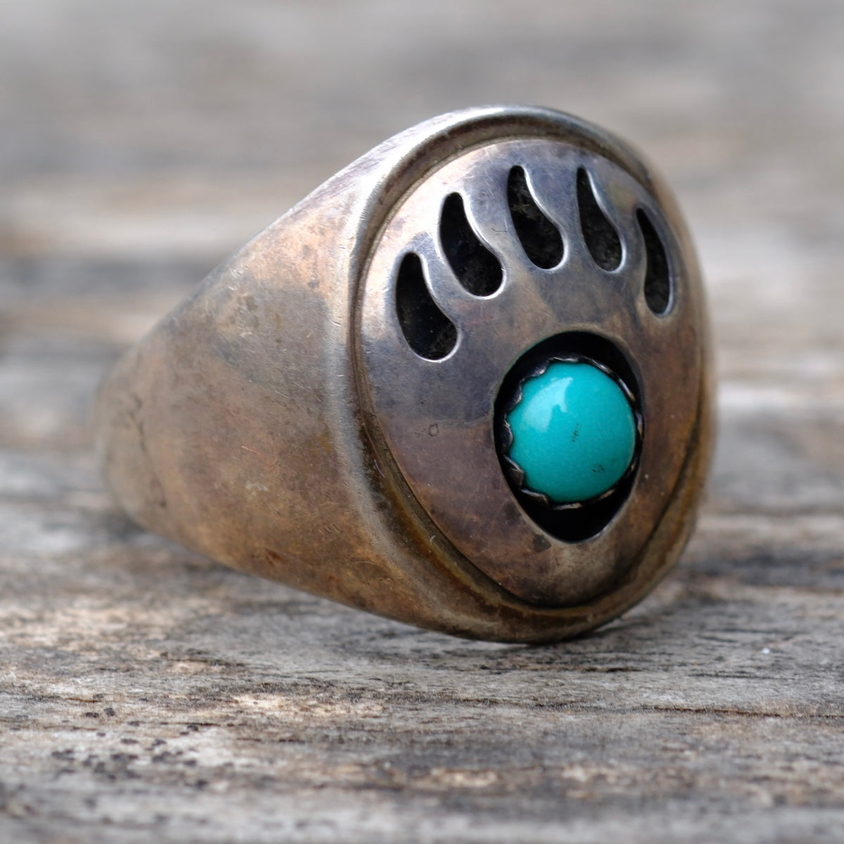 Vintage Sterling Turquoise Bear Paw Ring 10