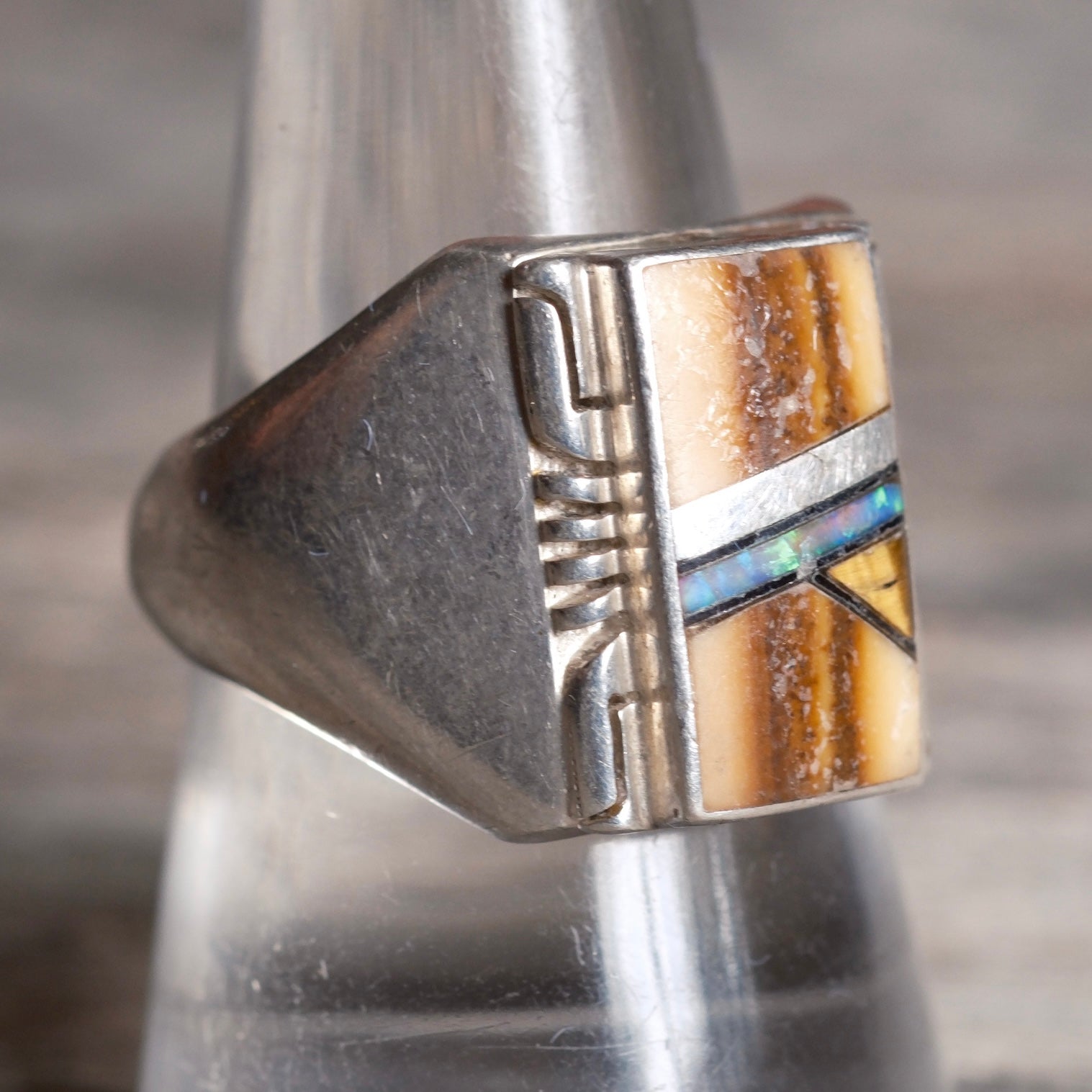 Vintage Sterling Multistone Inlay Ring 9.75