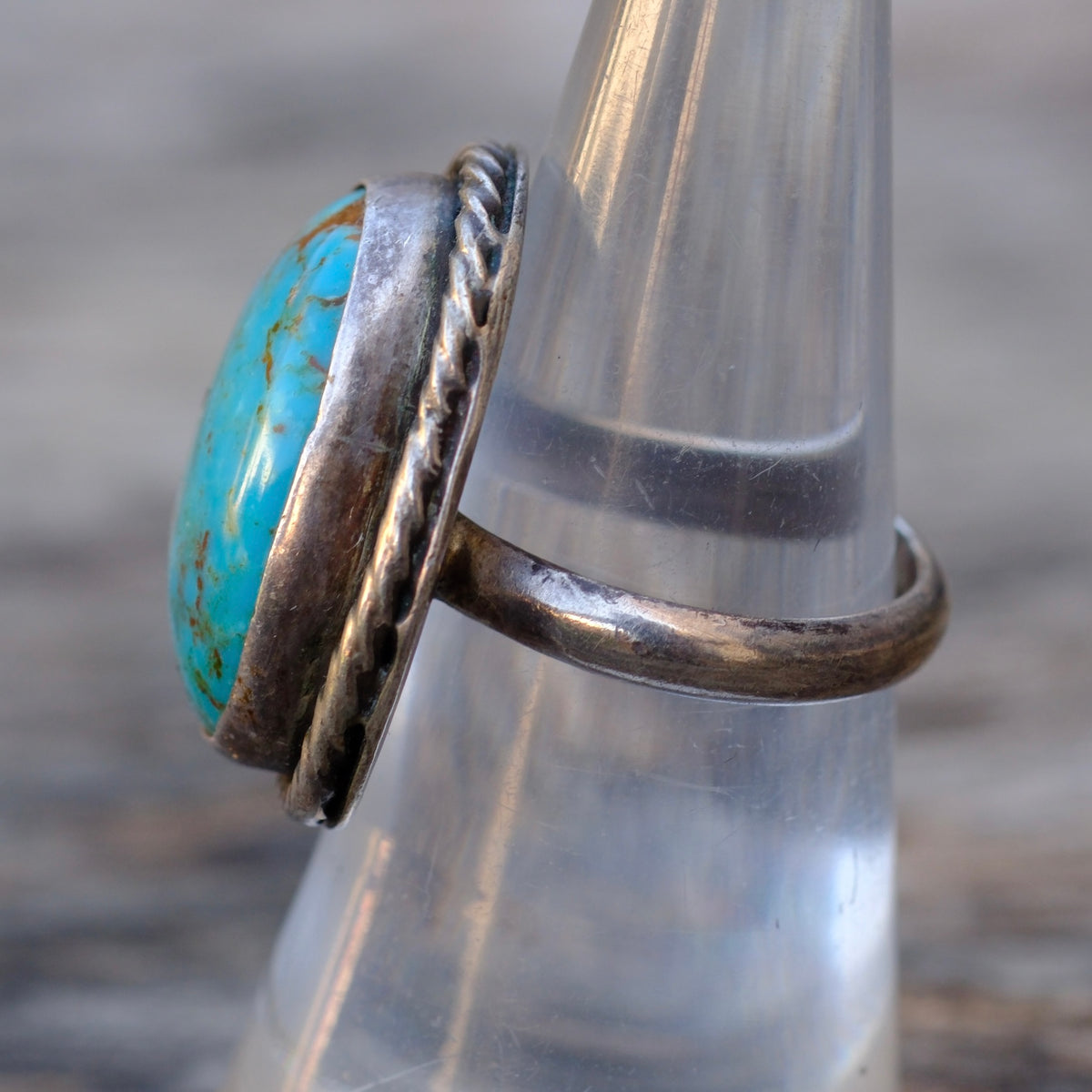 Vintage Sterling Turquoise Roper Ring 6.5