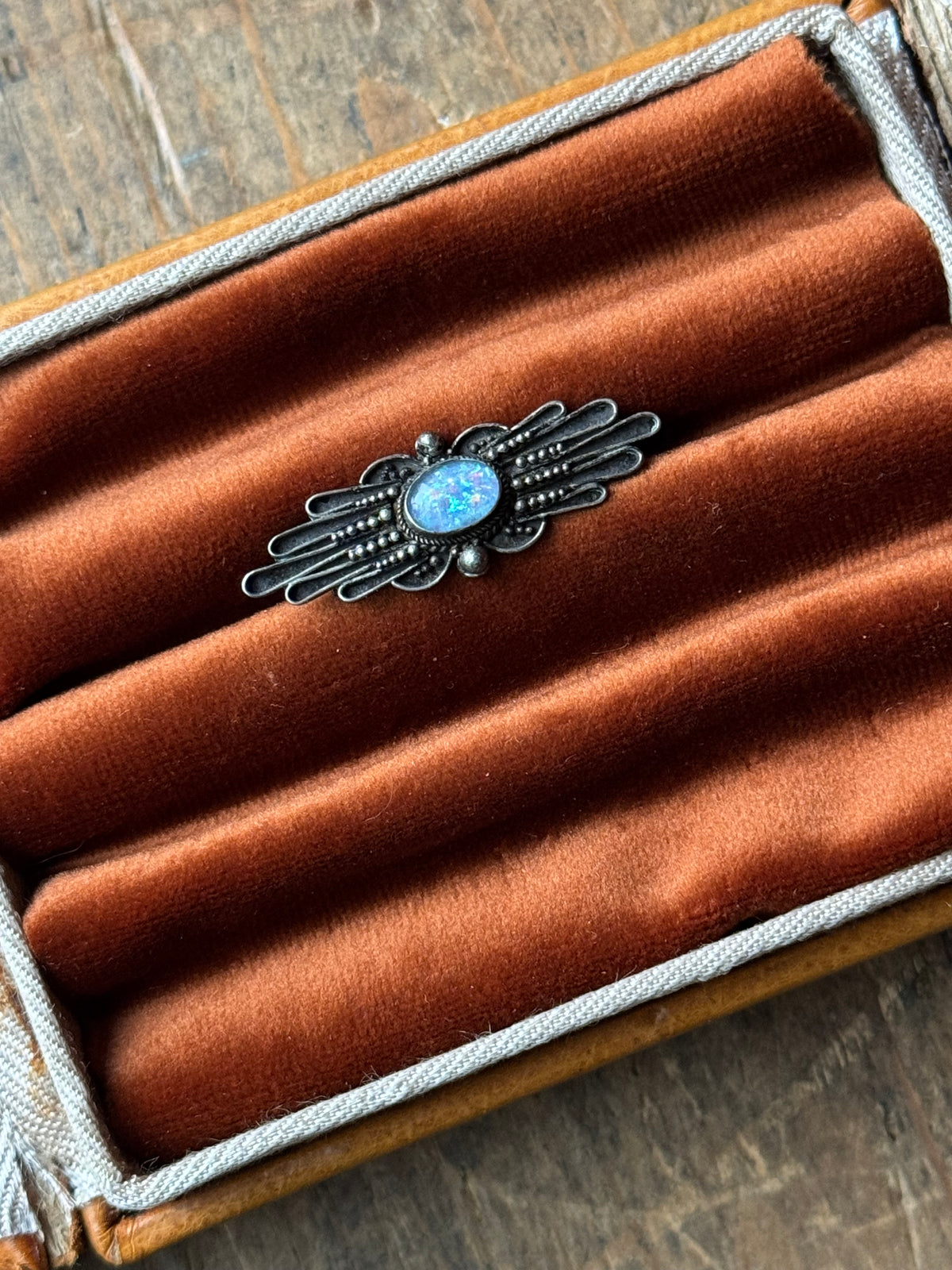 Vintage Sterling Silver Dichroic Glass Deco Pin