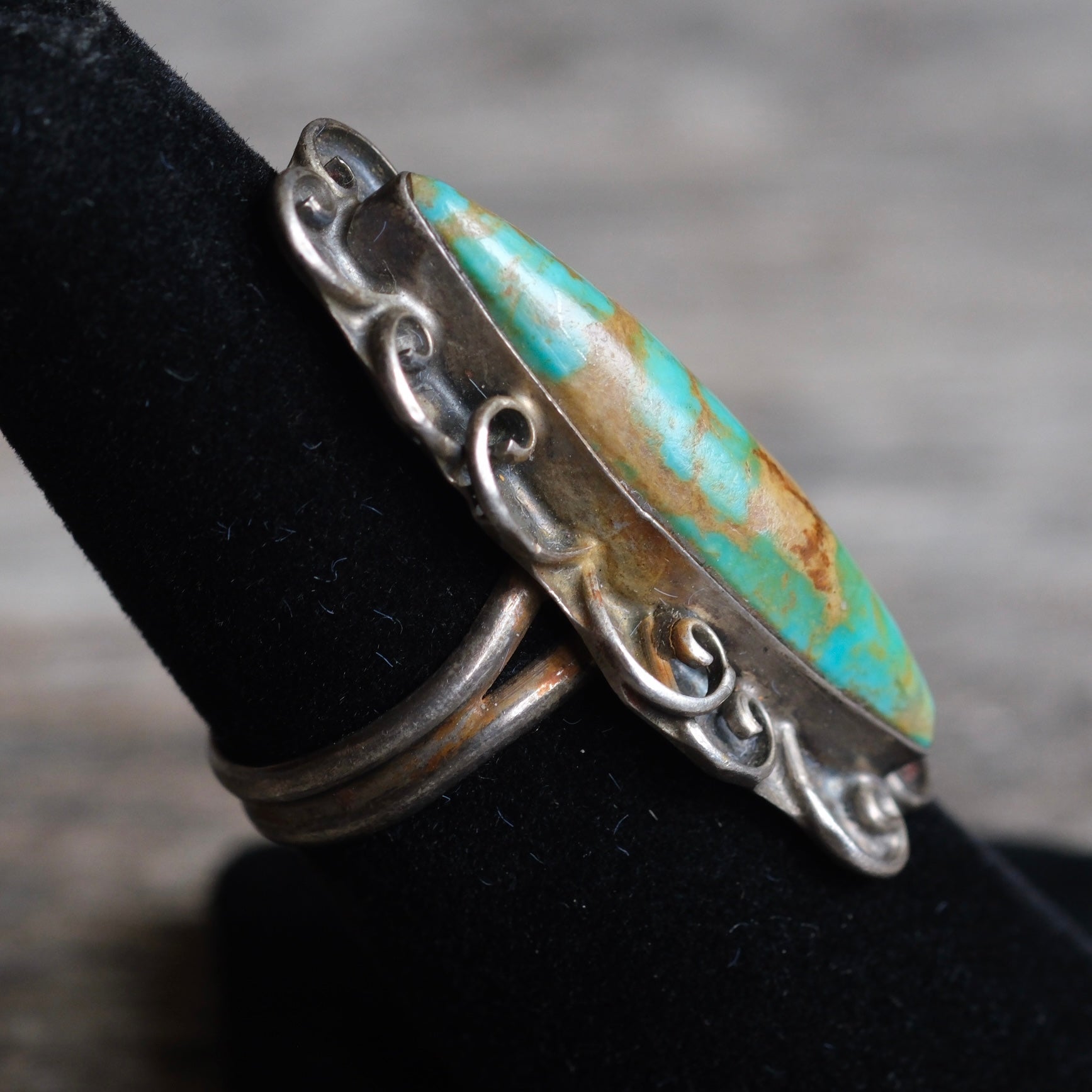 Vintage Sterling Turquoise Florette Ring 6