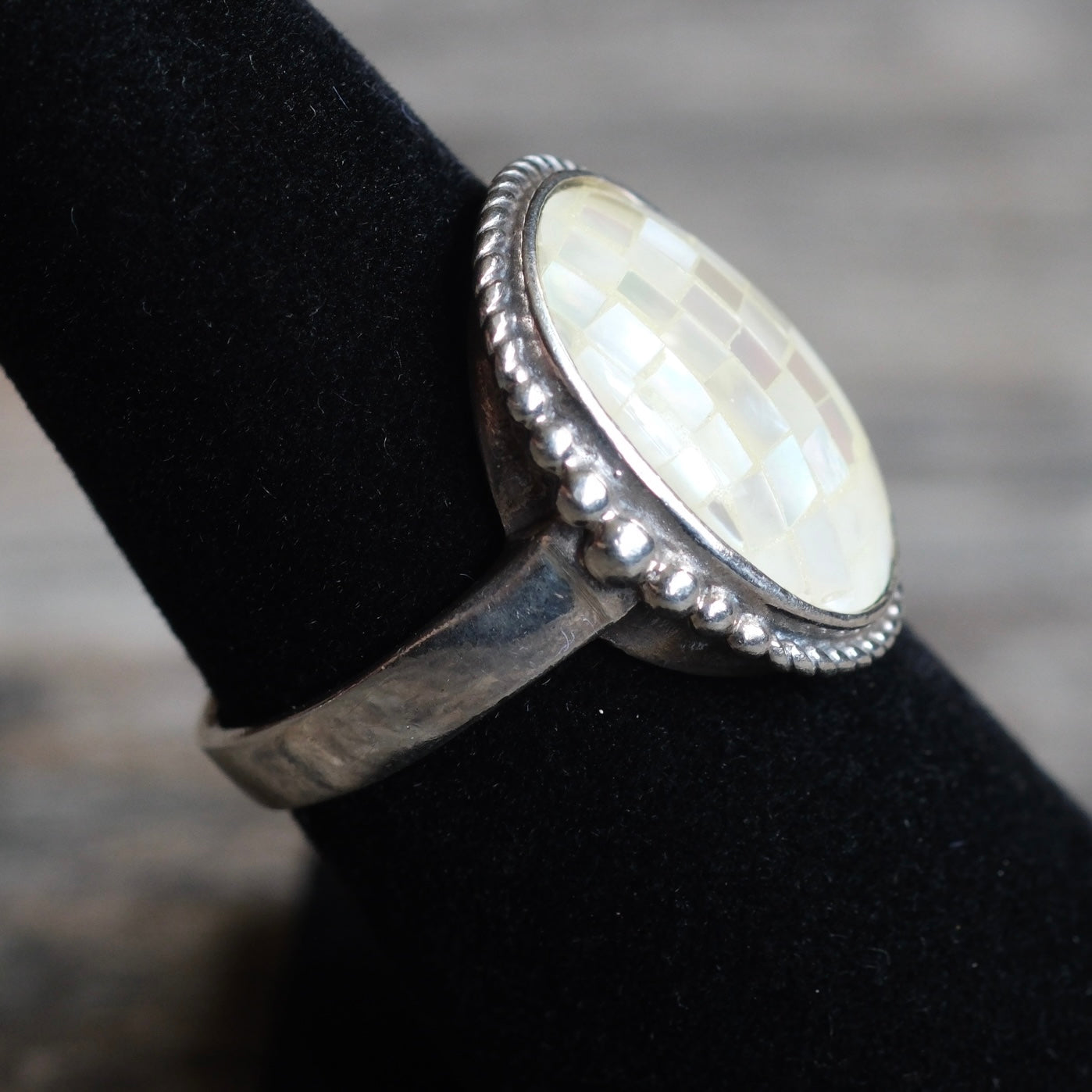 Vintage Sterling Mother Of Pearl Inlay Ring 6.25
