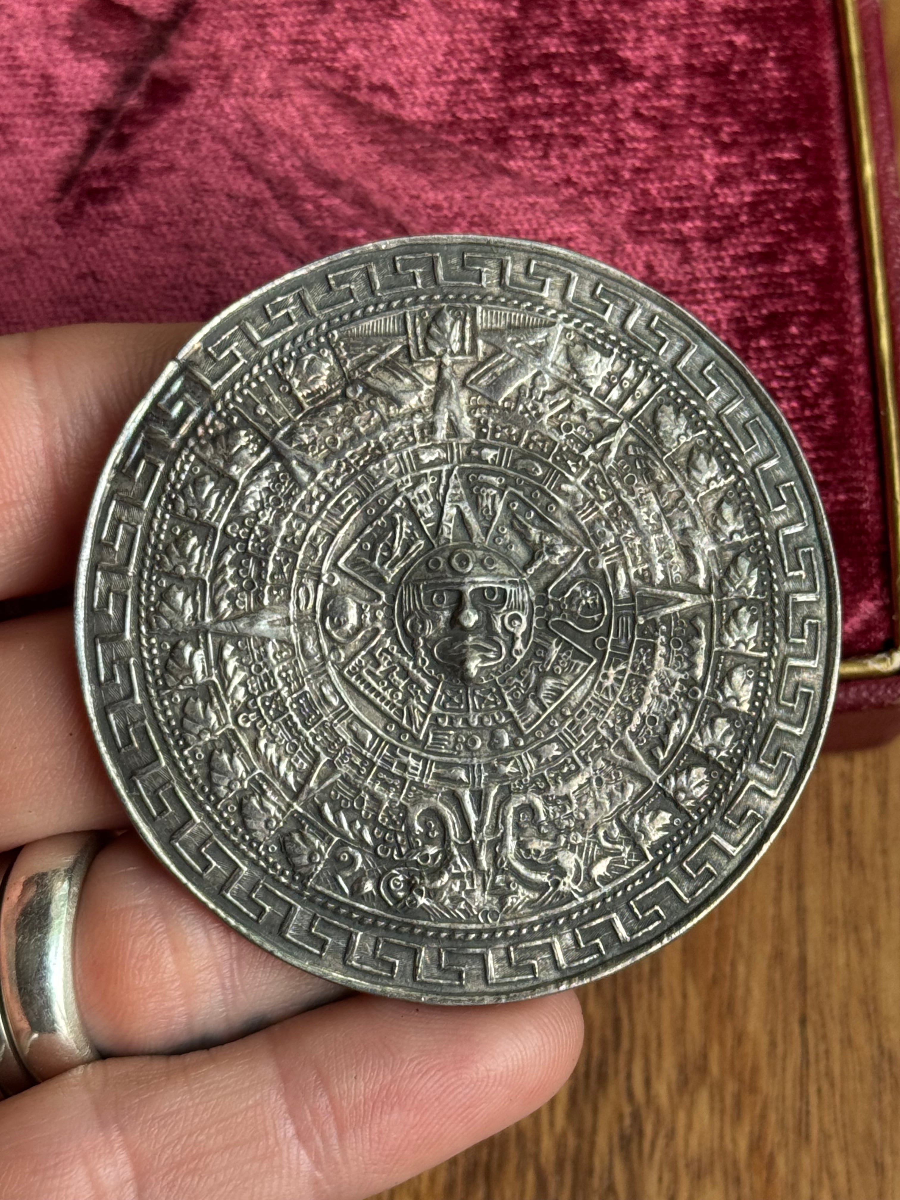 Vintage Sterling Silver Large Aztec Calendar Pin/Pendant