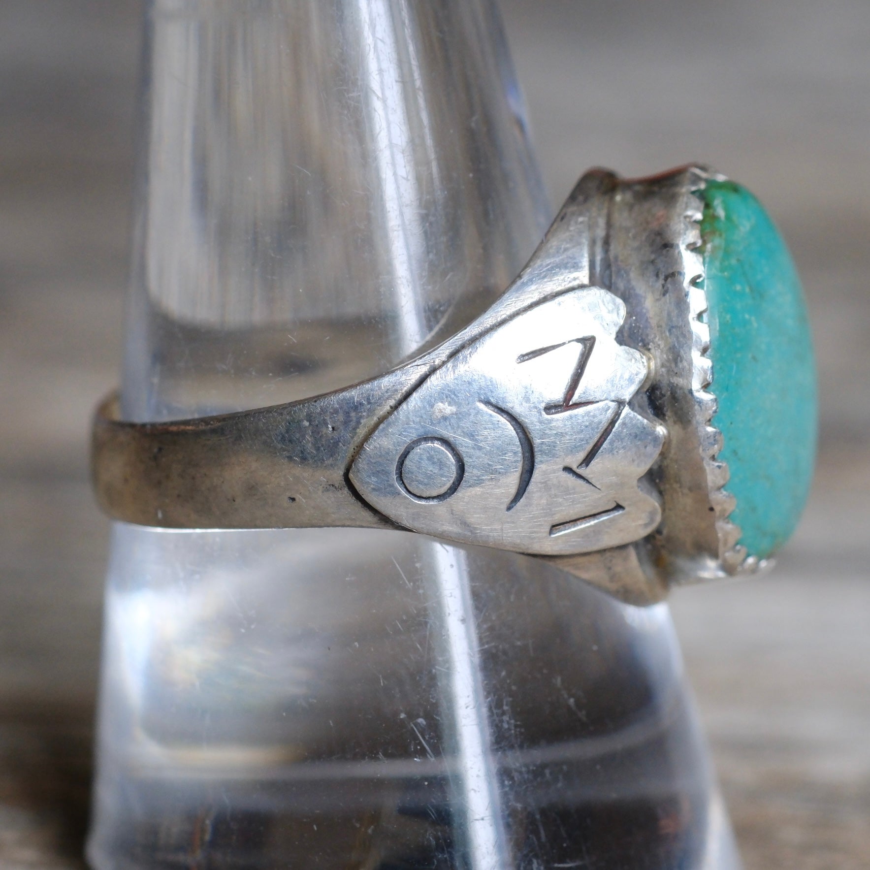 Vintage Sterling Turquoise Stamped Band Ring 9.5