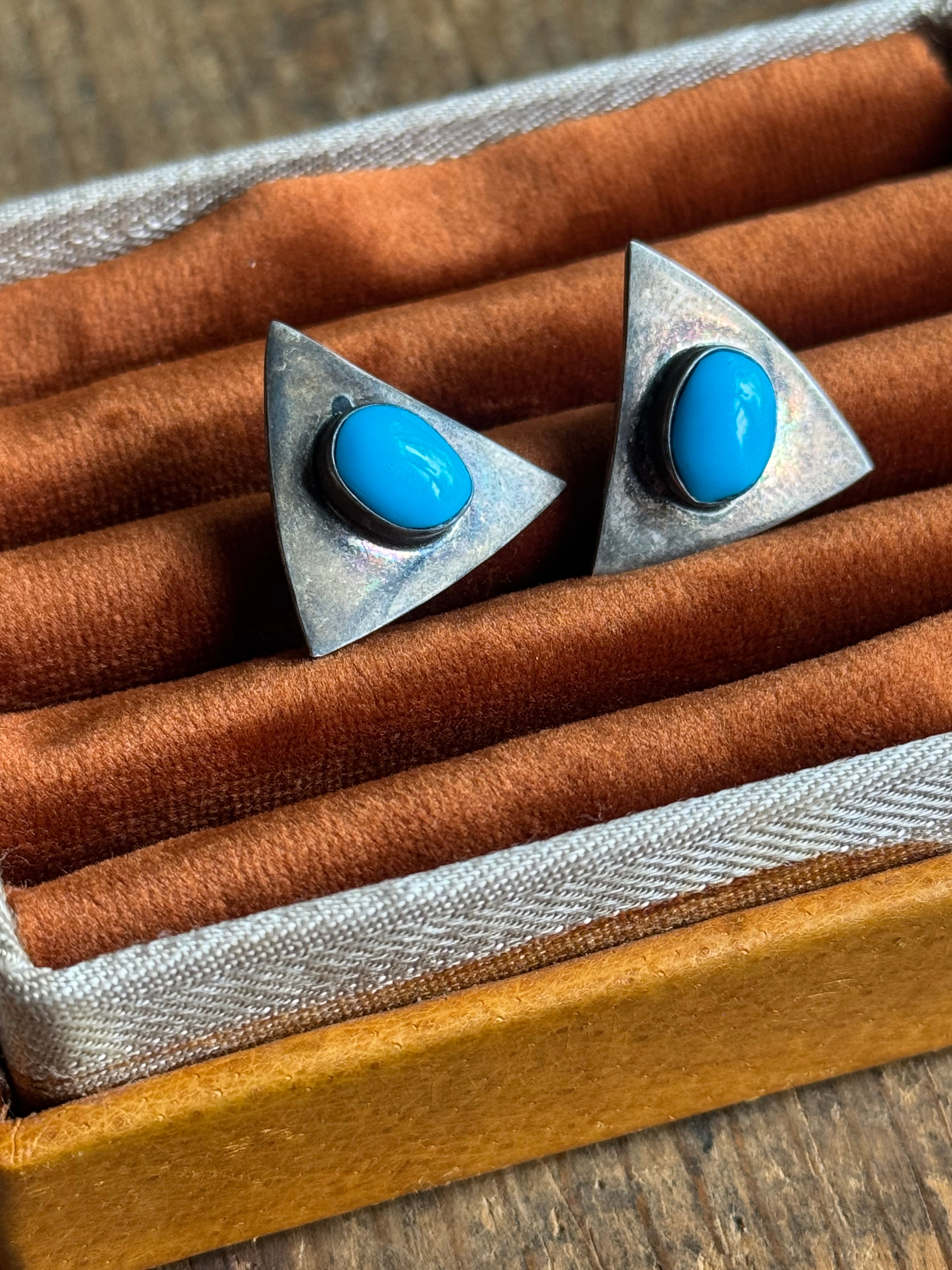 Vintage Sterling Silver Turquoise Triangle Earrings
