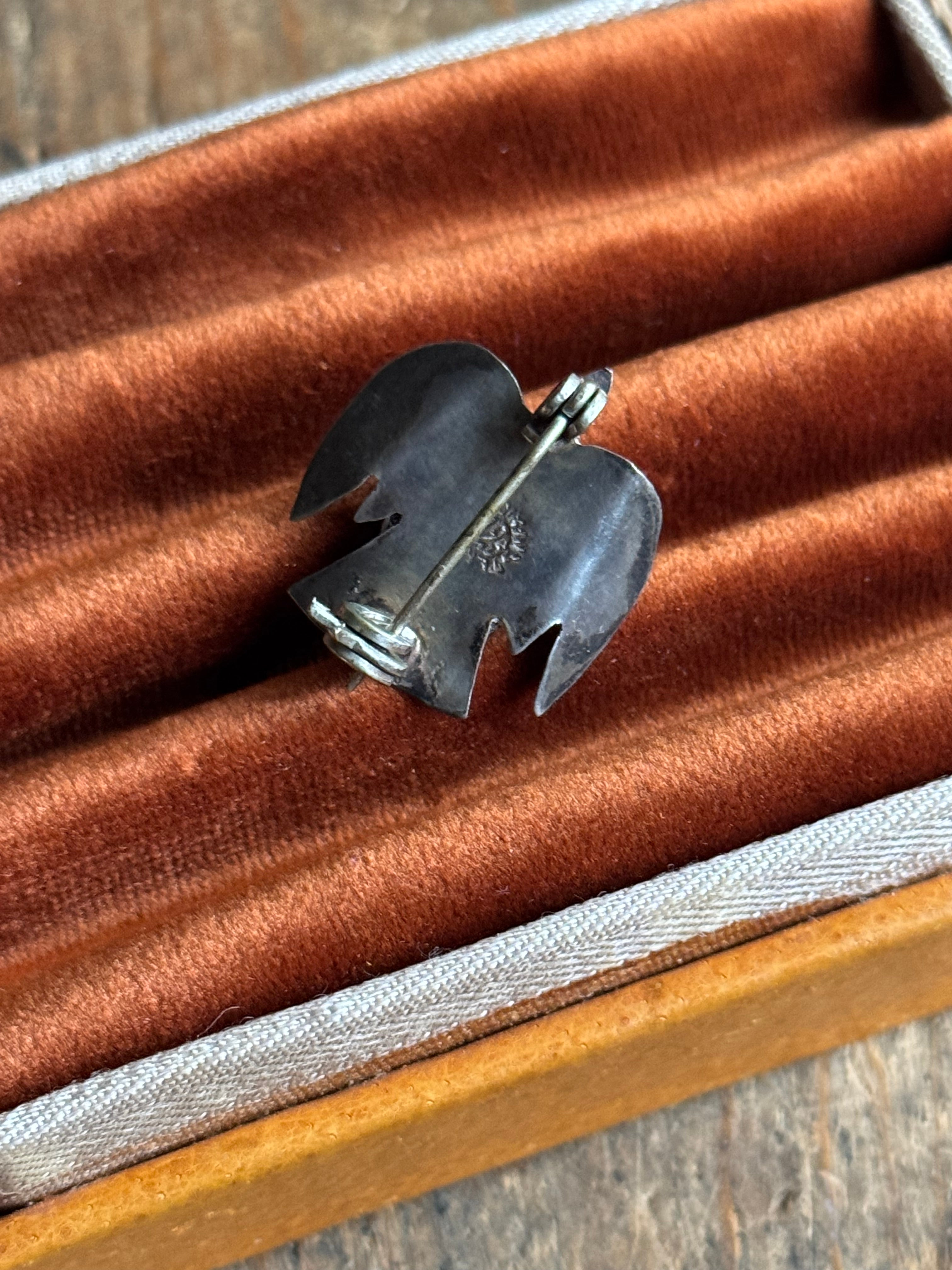 Vintage Sterling Silver Onyx Dove Pin
