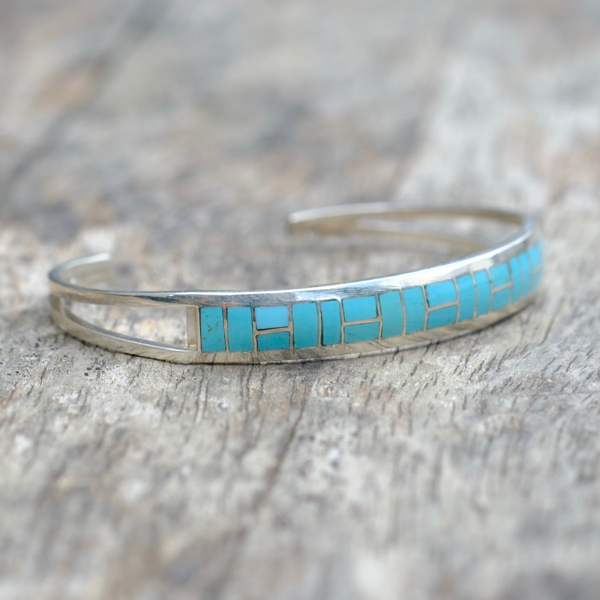Vintage Sterling Silver Turquoise Inlay Cuff Bracelet