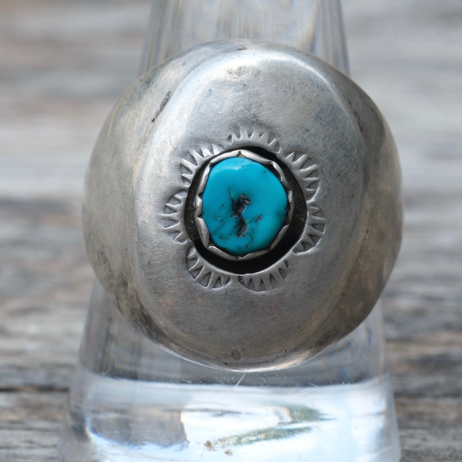 Vintage Sterling Turquoise Shadowbox Ring 10.75