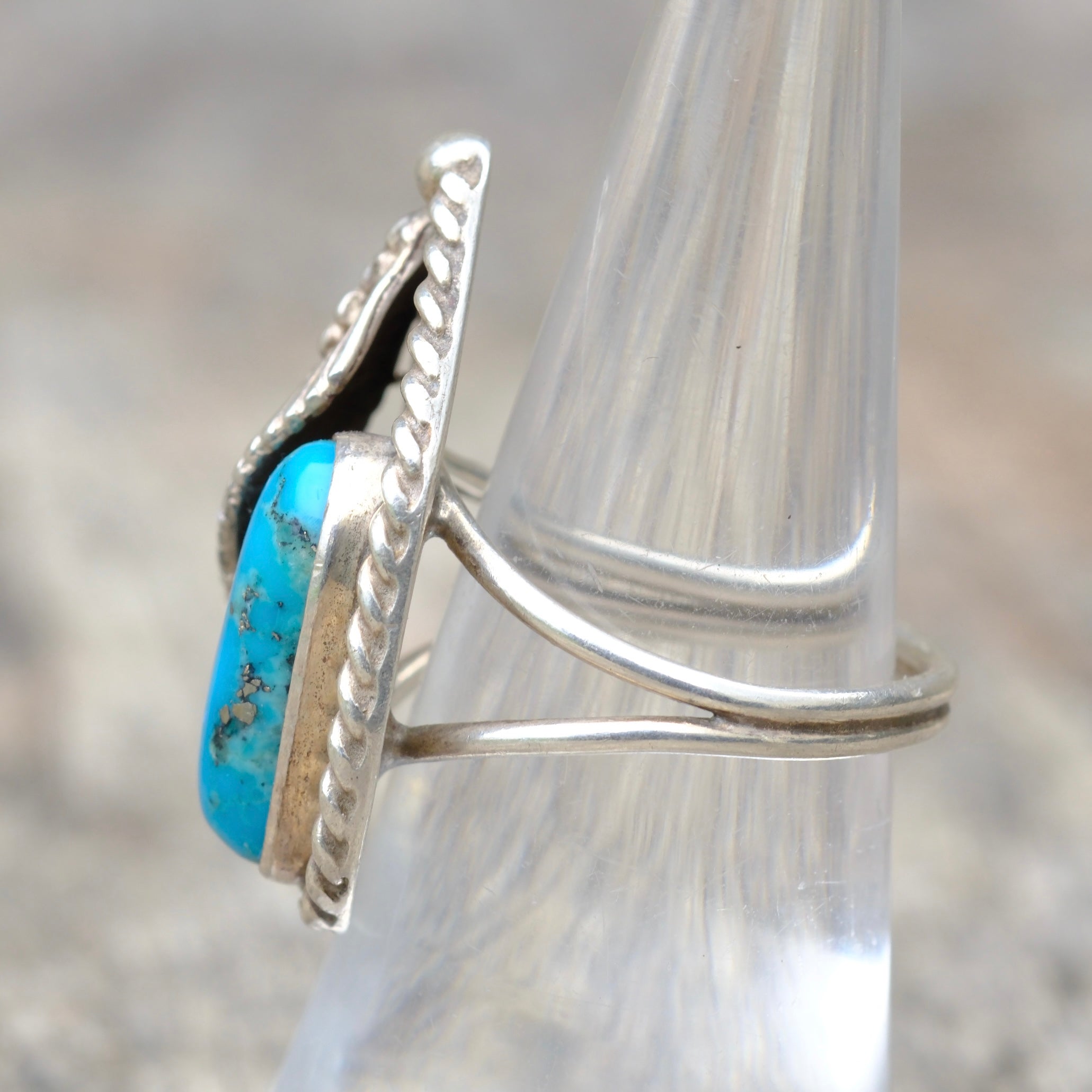 Vintage Sterling Turquoise Feather Ring 6.5