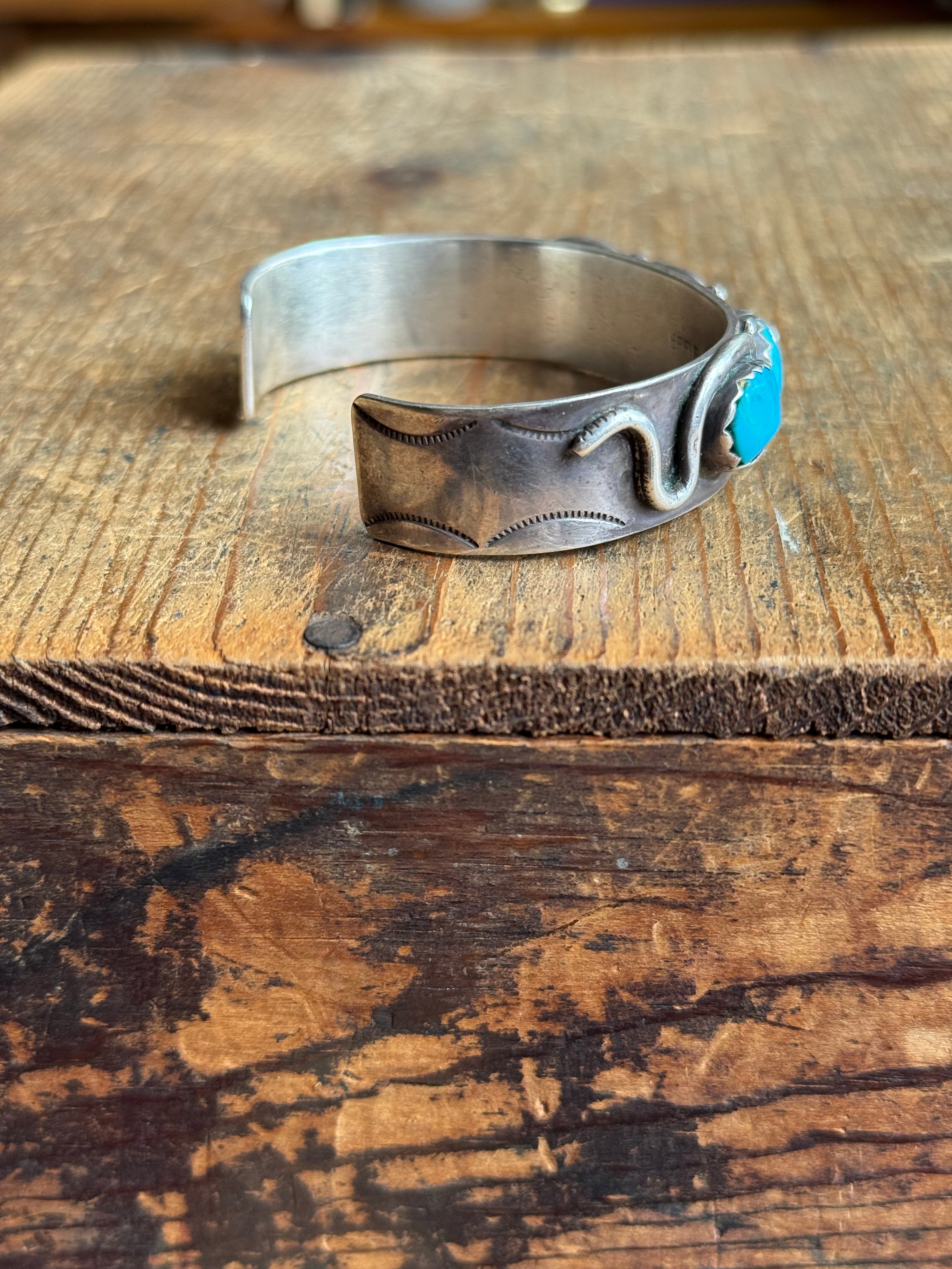 Vintage Sterling Silver Zuni Effie C Turquoise Snake Cuff