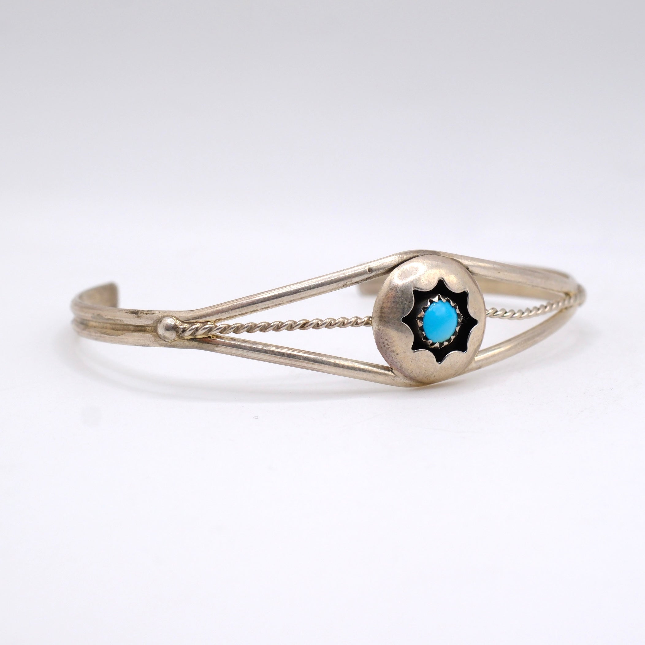 Vintage Sterling Turquoise Shadowbox Cuff