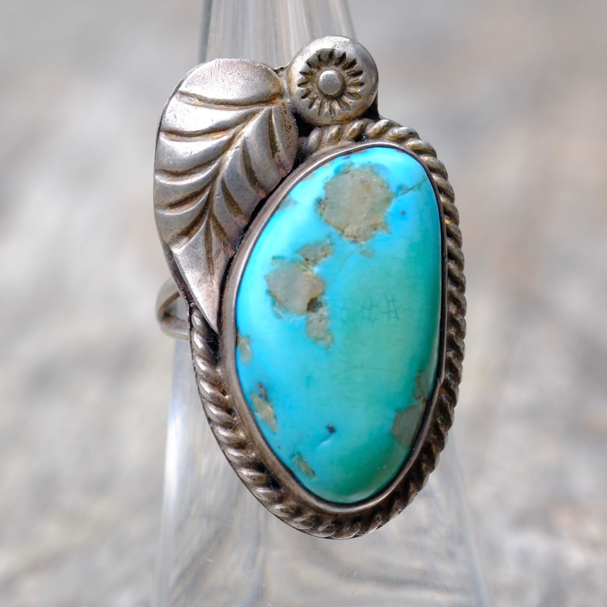 Vintage Sterling Turquoise Feather Ring 5.75