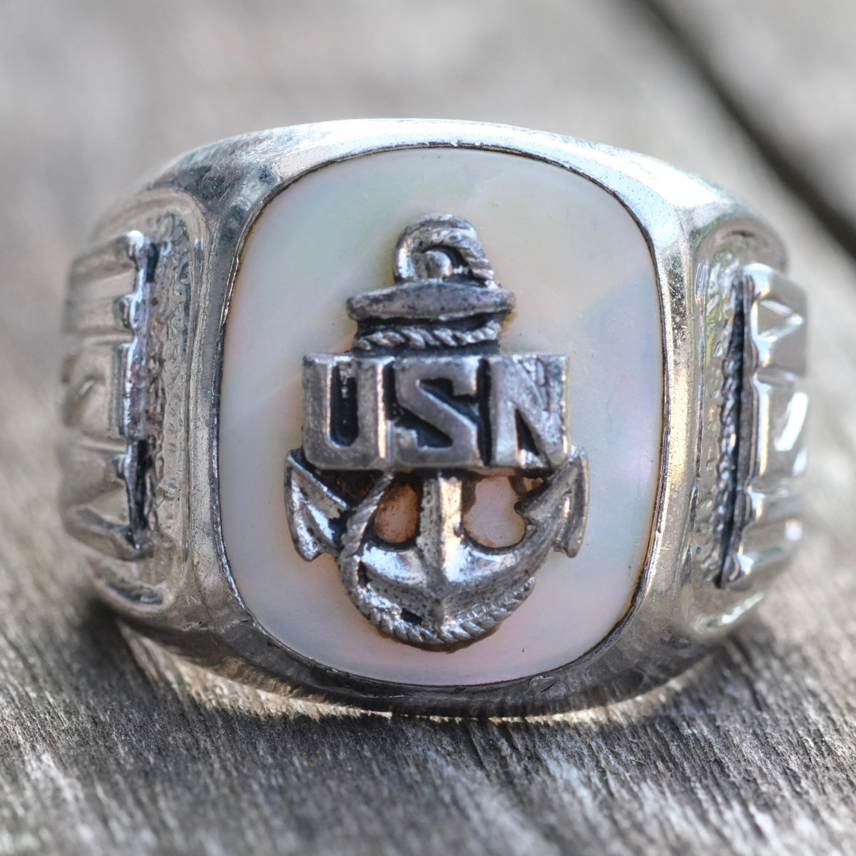 Vintage Sterling Abalone USN Ring – American Decay