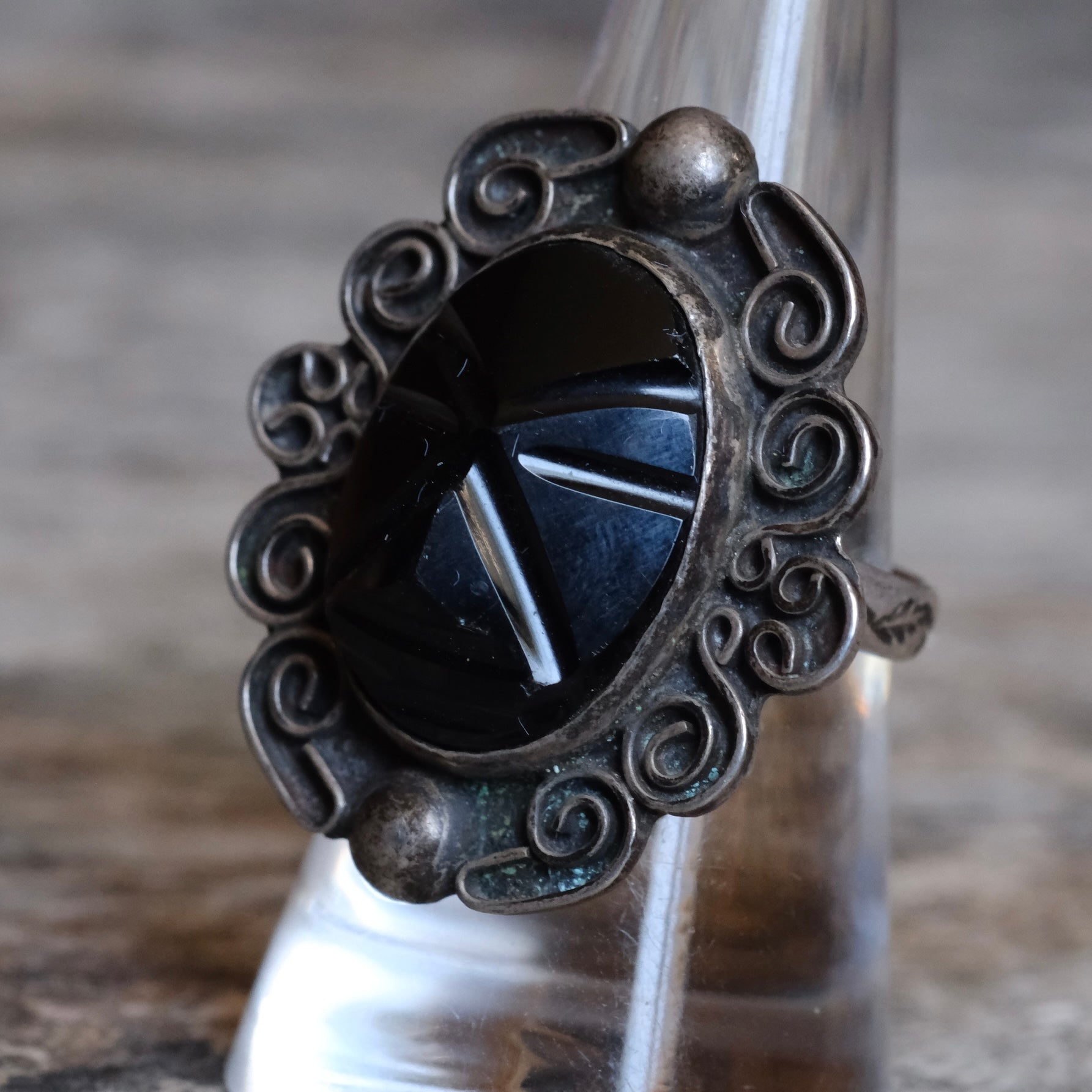 Vintage Sterling Carved Onyx Ring 8.25