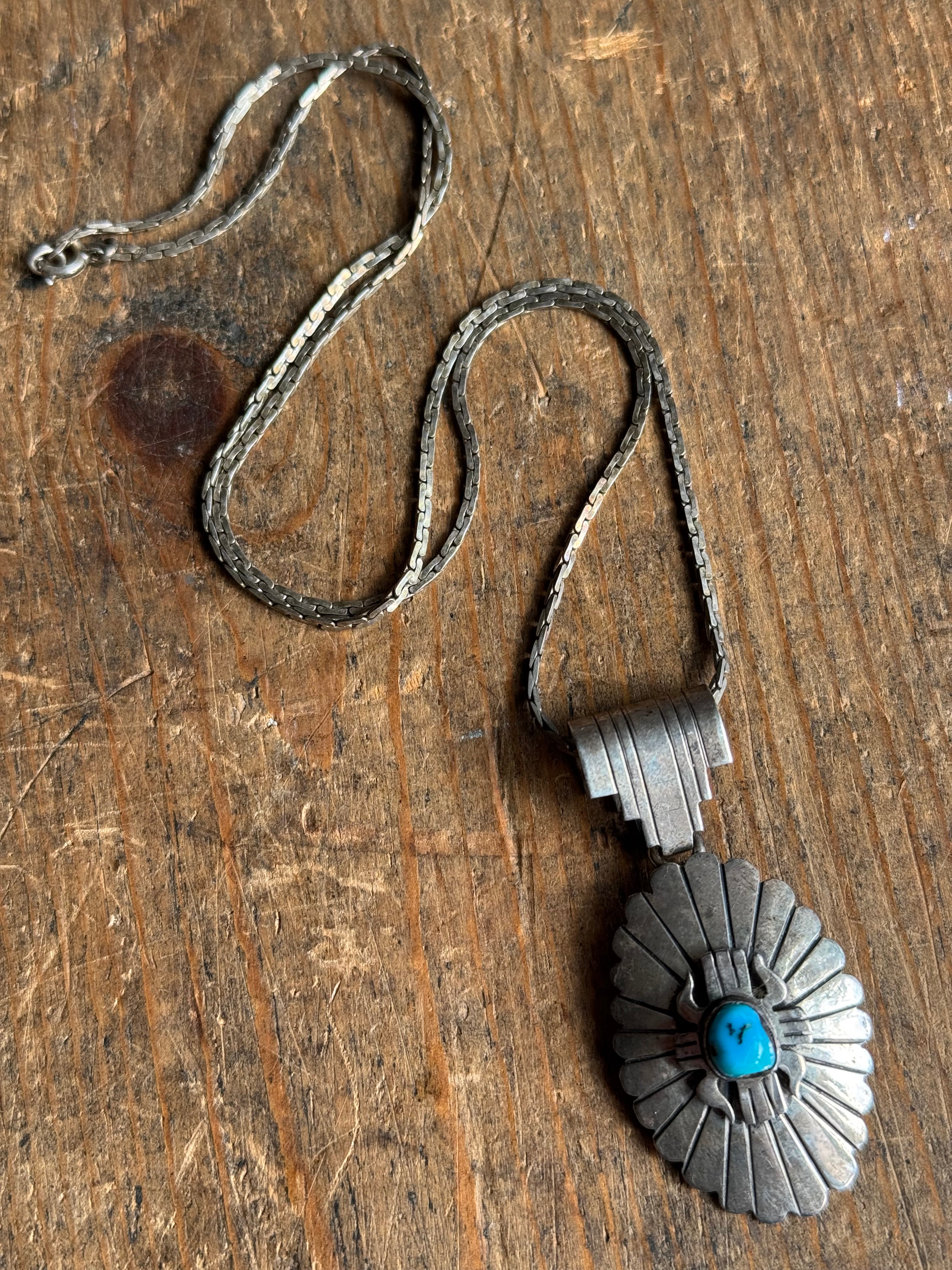 Vintage Sterling Silver Turquoise Concho 20" Necklace