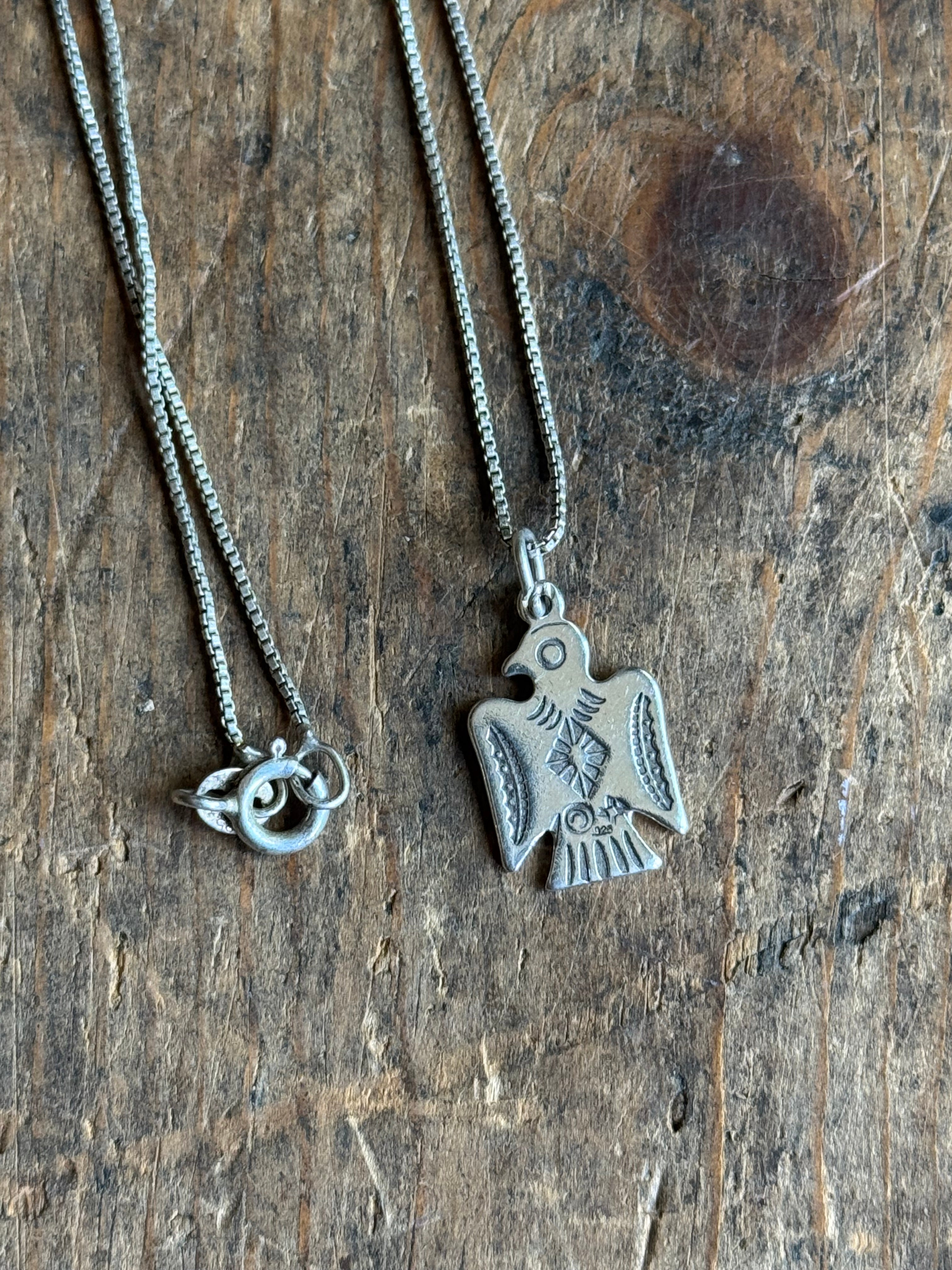 Vintage Sterling Silver Stamped Thunderbird Necklace