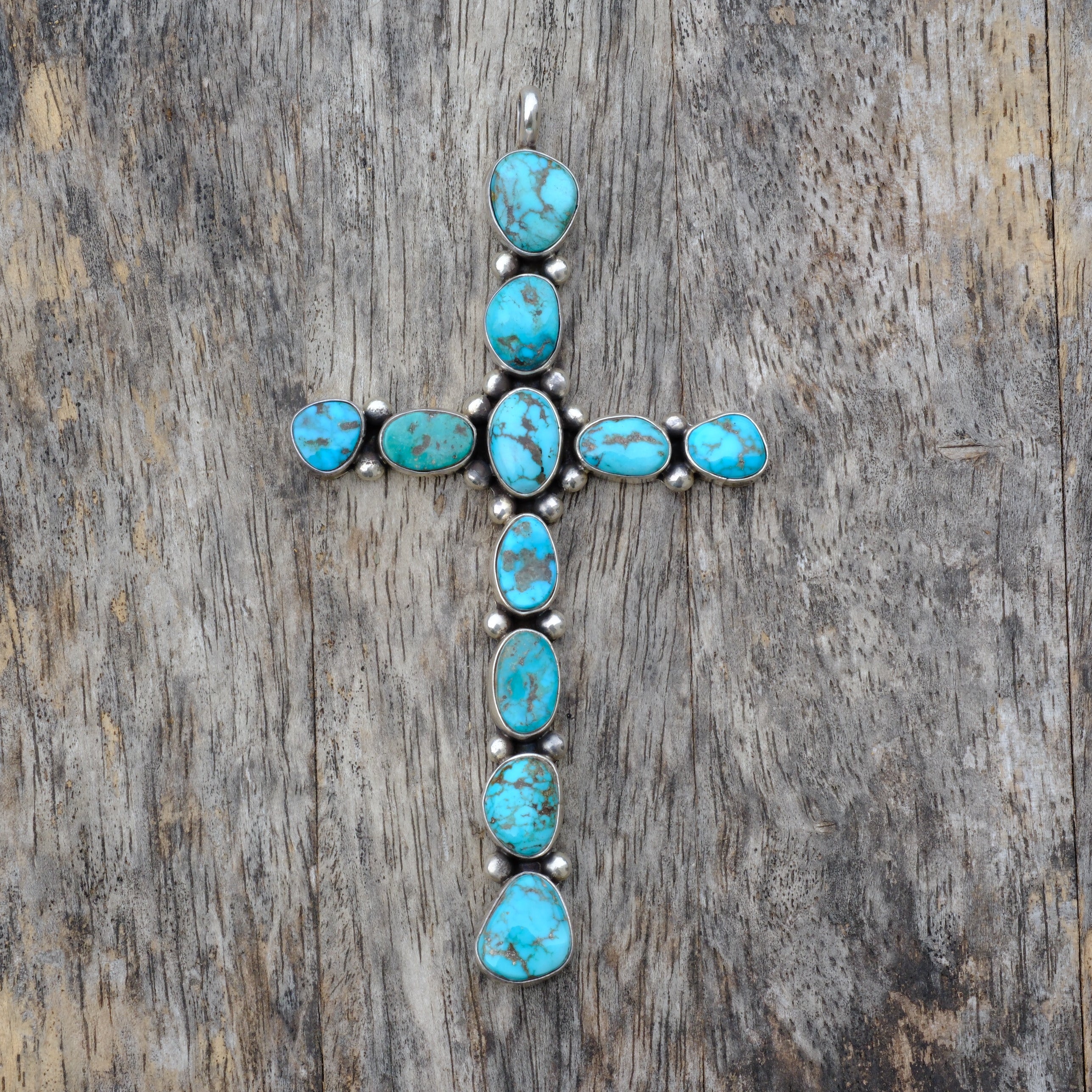 HUGE Vintage Sterling Turquoise Cluster Cross Pendant