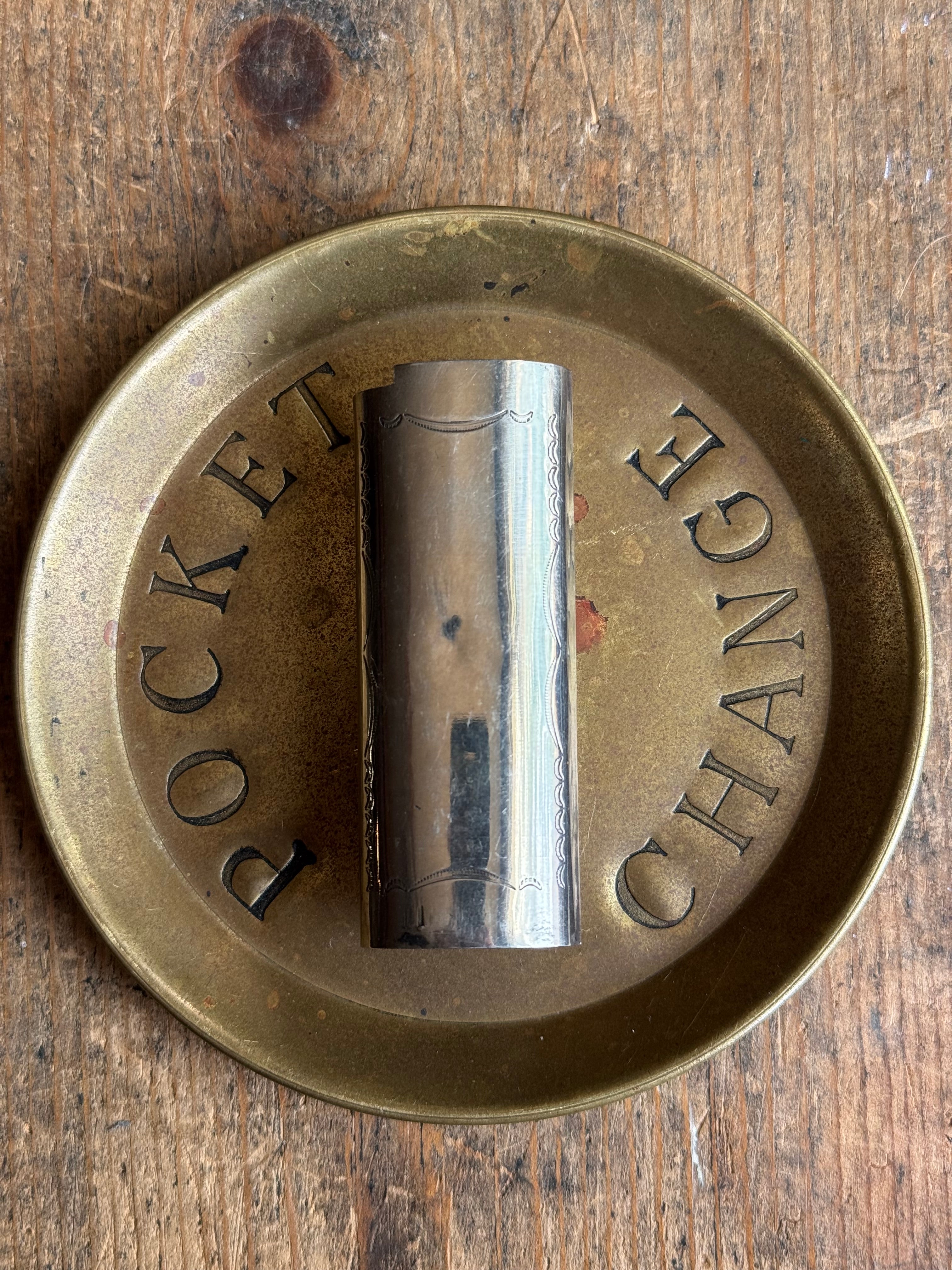 Vintage Stamped Nickel & Sterling Silver Turquoise Lighter Case