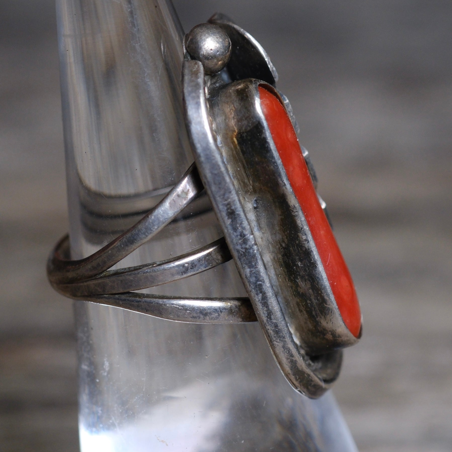 Vintage Sterling Coral Feather Ring 5