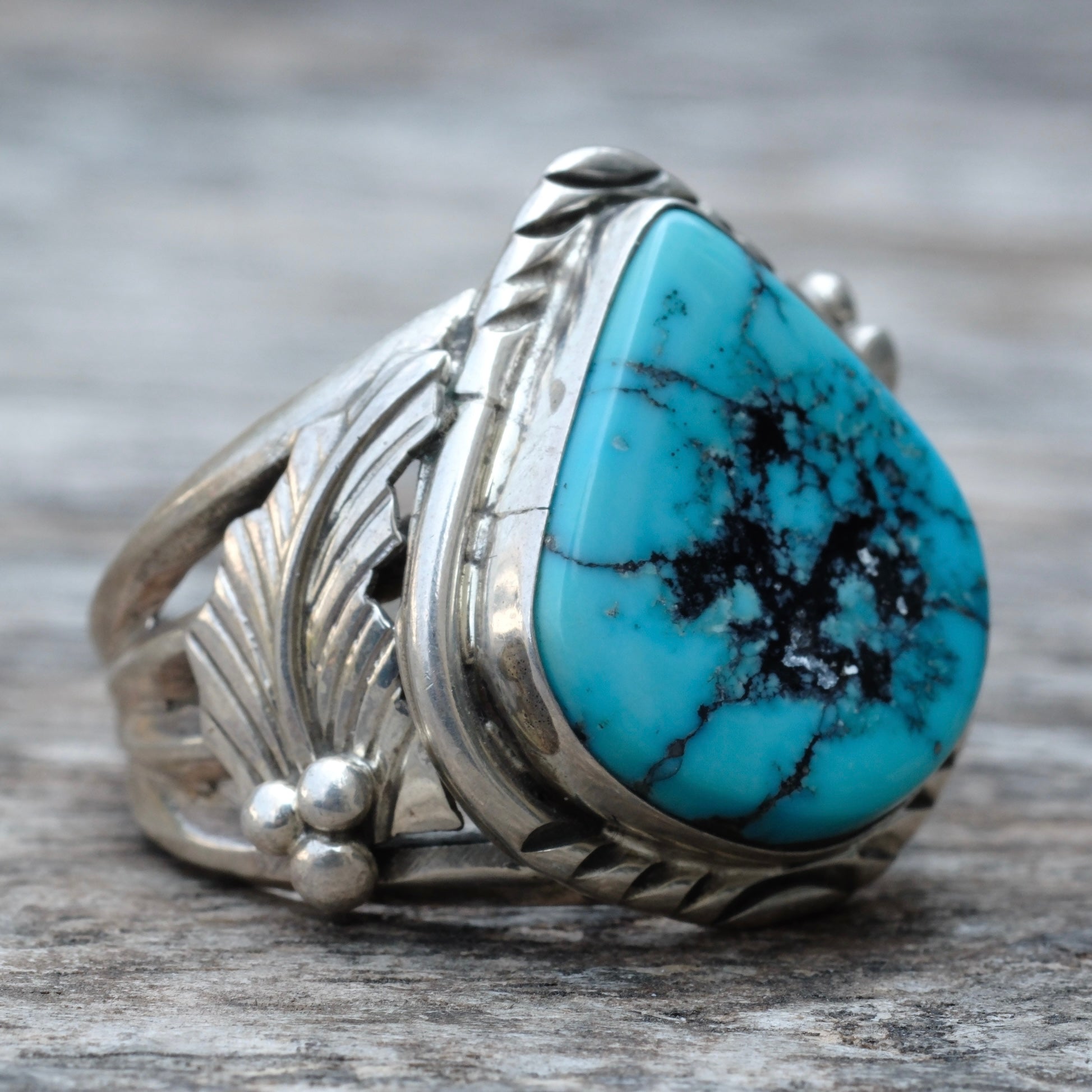 Vintage Sterling Turquoise Feather Ring 10.75