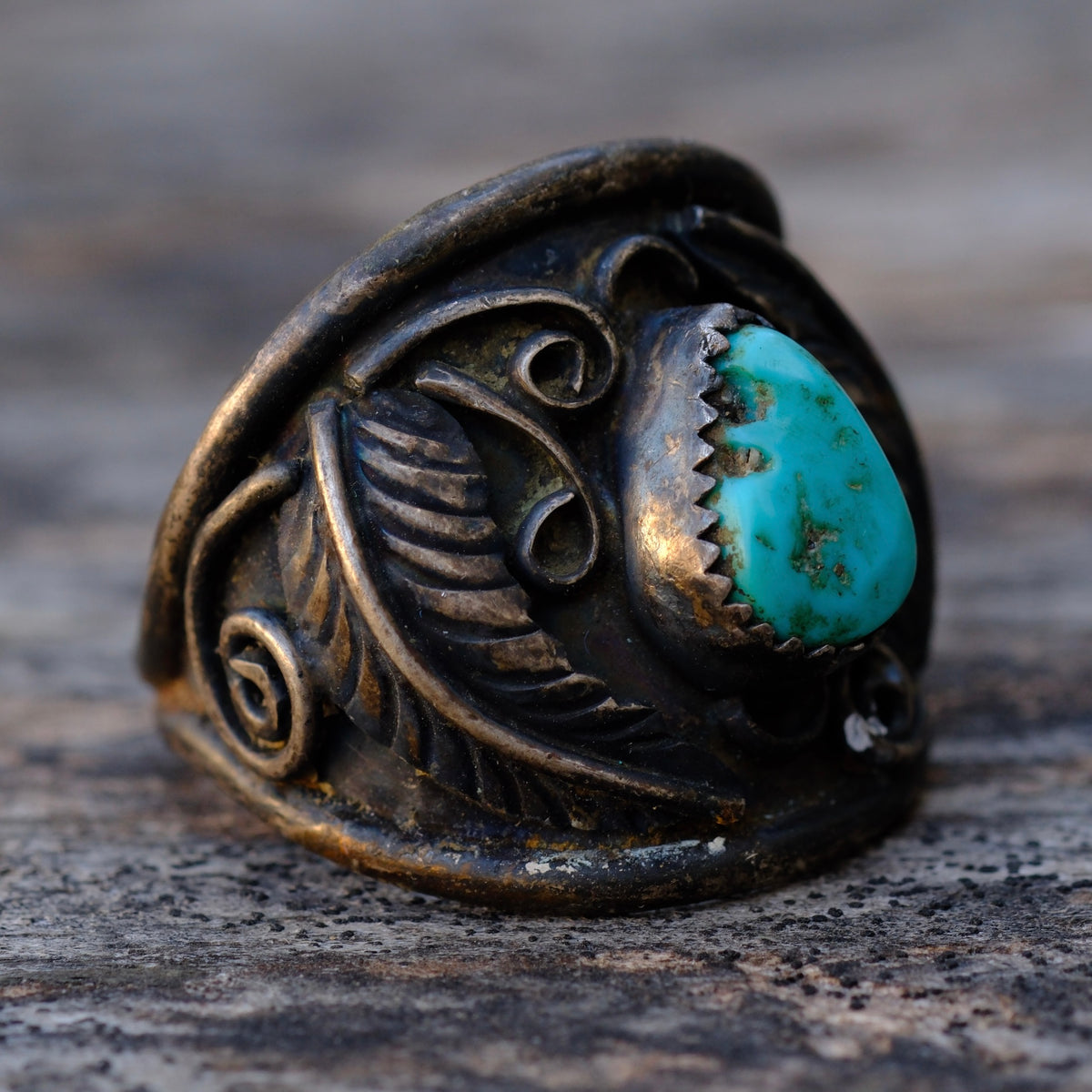 Vintage Sterling Turquoise Feather Ring 10.5