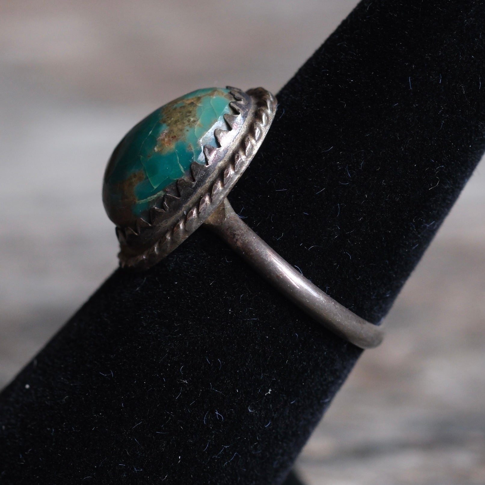 Vintage Sterling Turquoise Roper Ring 6