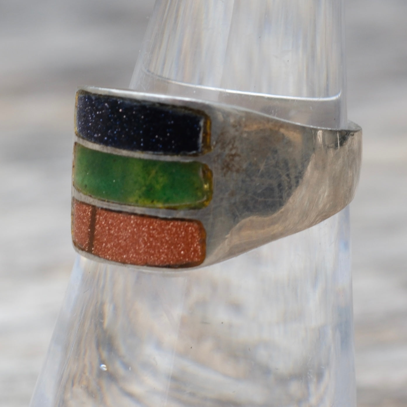 Vintage Sterling Multistone Inlay Ring 6